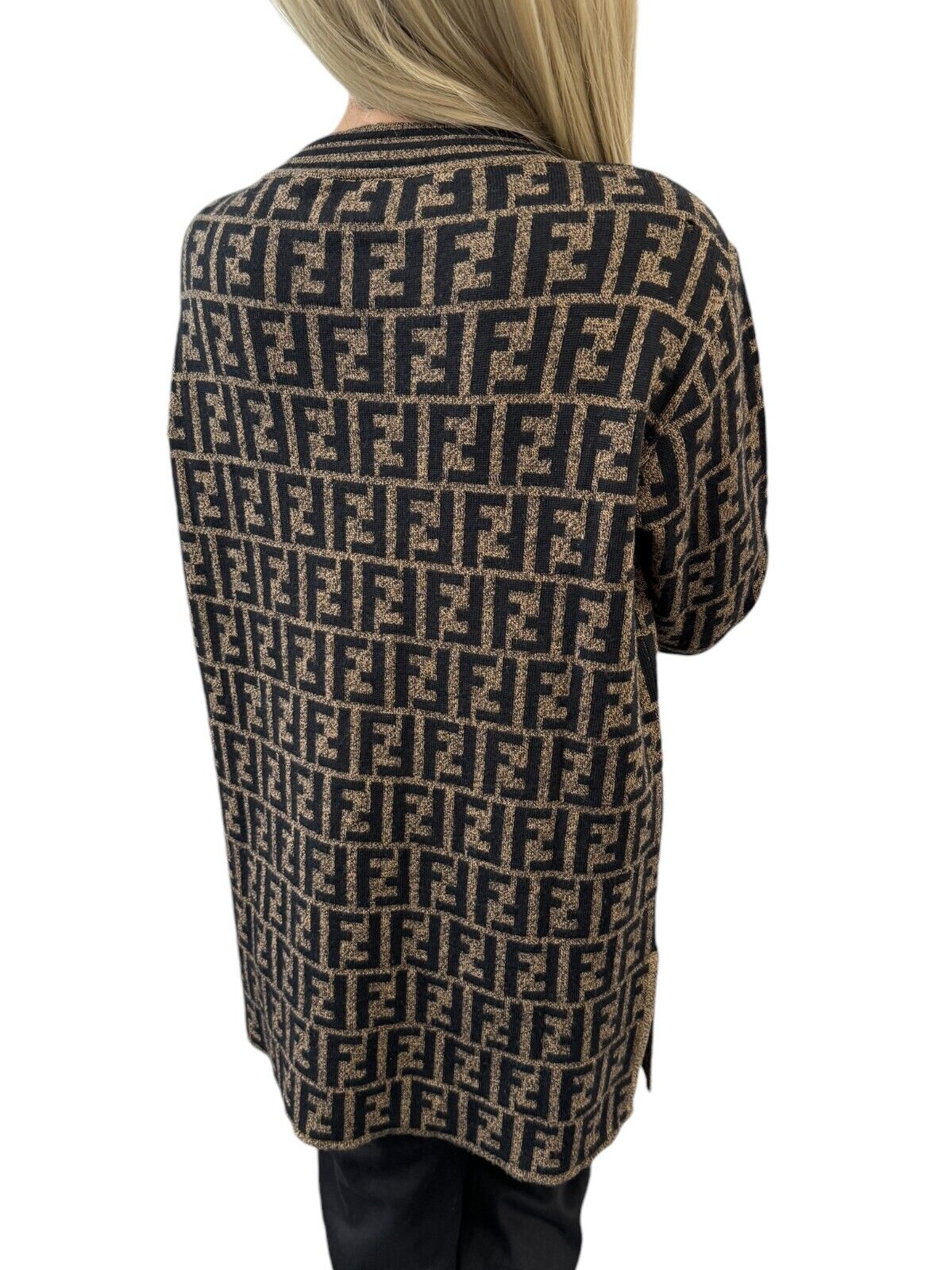 FENDI Vintage Zucca Monogram Logo Knit Sweater Top #38 Brown Black Wool Rank AB+