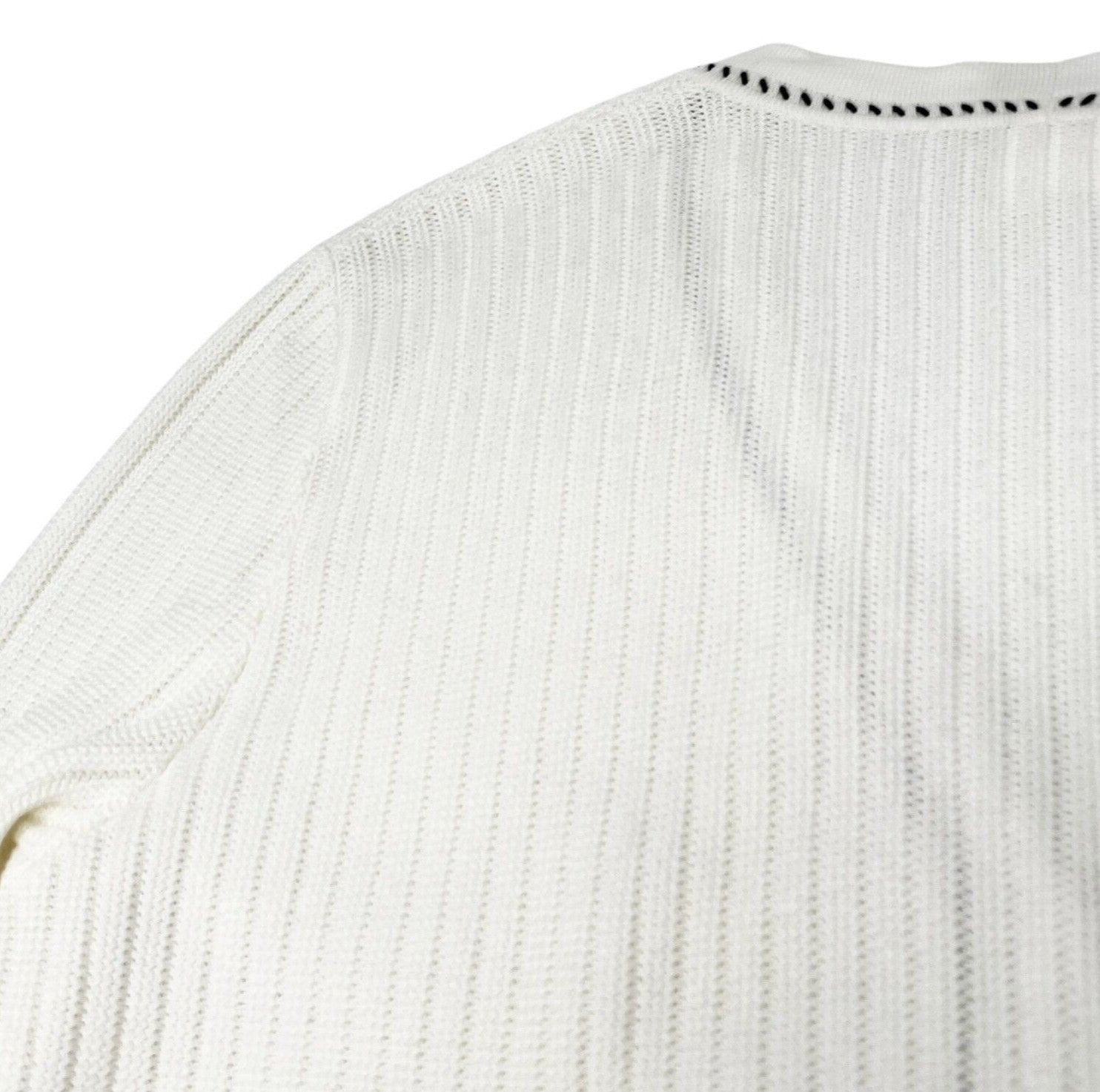 CHANEL Vintage 96P CC Logo Cardigan Sweater Top #42 Button White Black Cotton