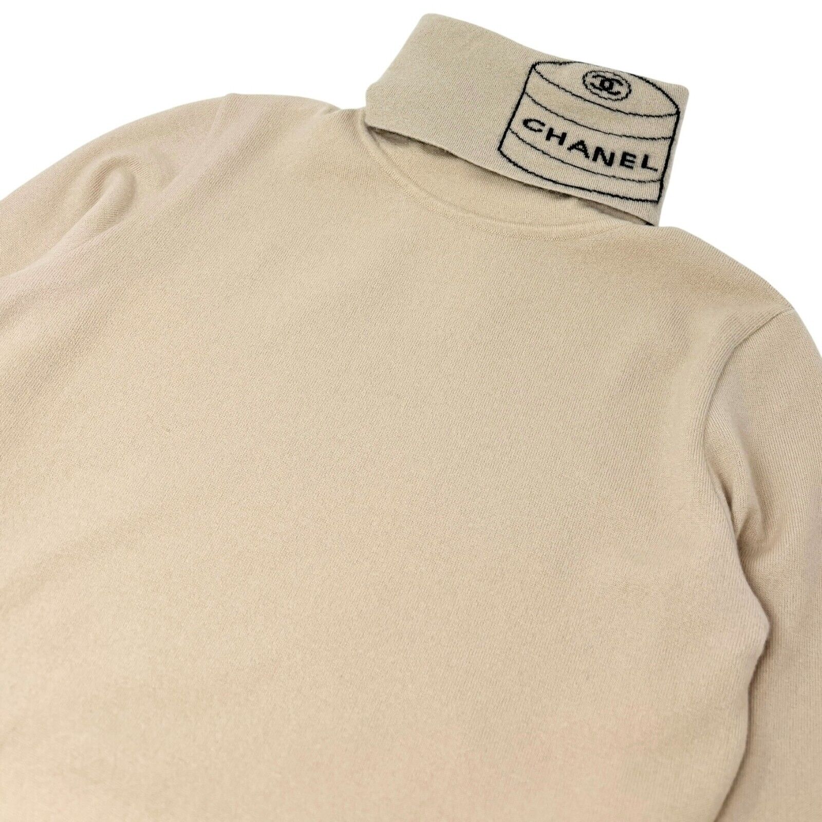 CHANEL Vintage 04A CC Logo Turtleneck Sweater #38 Long Sleeve Top Cream Cashmere