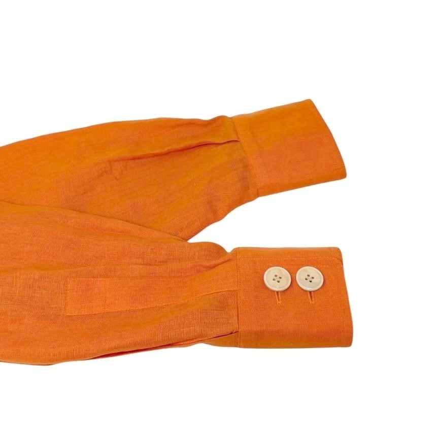 HERMES Vintage H Logo Horse Carriage Embroidery Shirt #36 Orange Linen Button