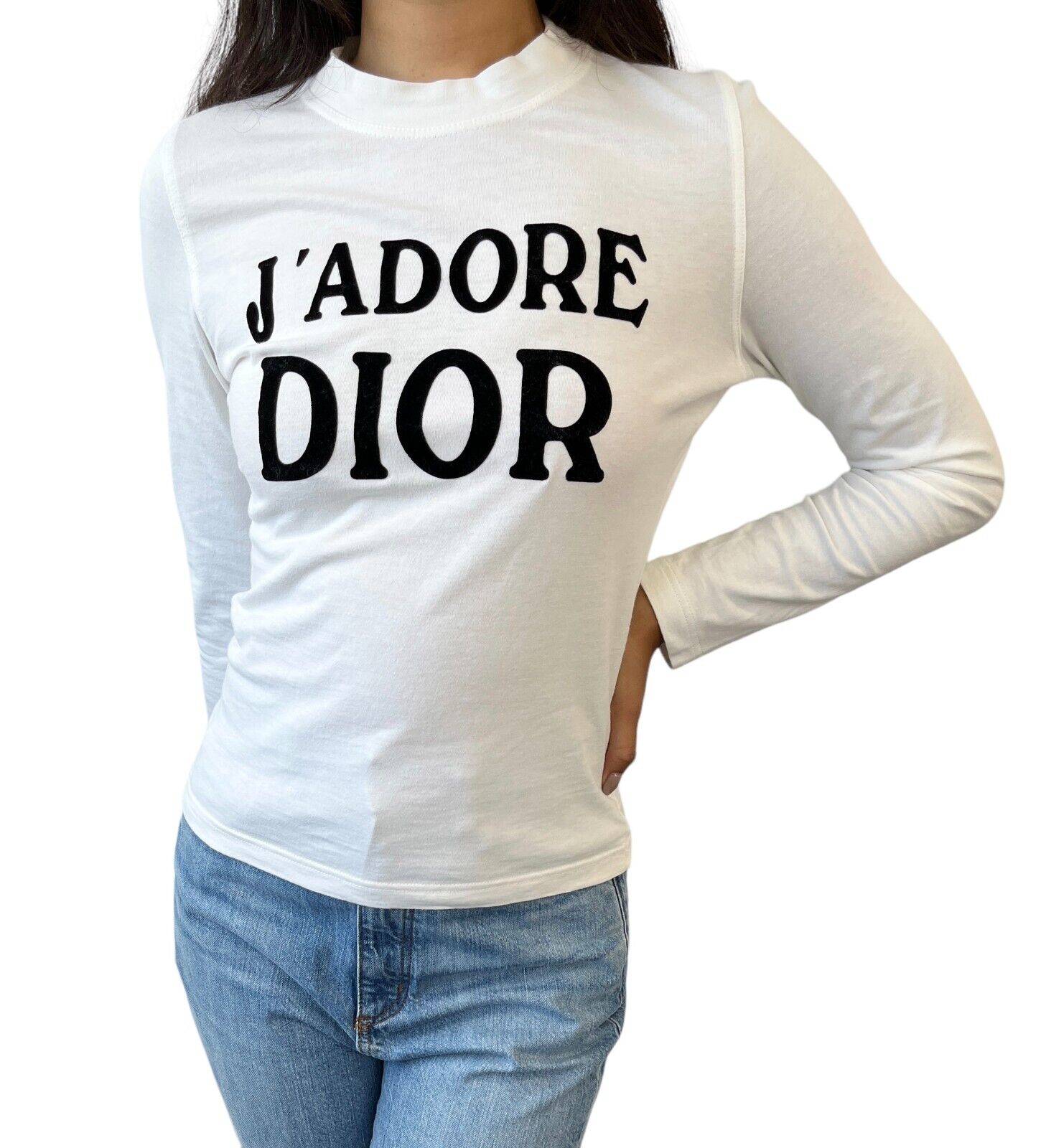 Christian Dior Vintage J'ADORE Logo Long Sleeve Top #38 T-shirt White