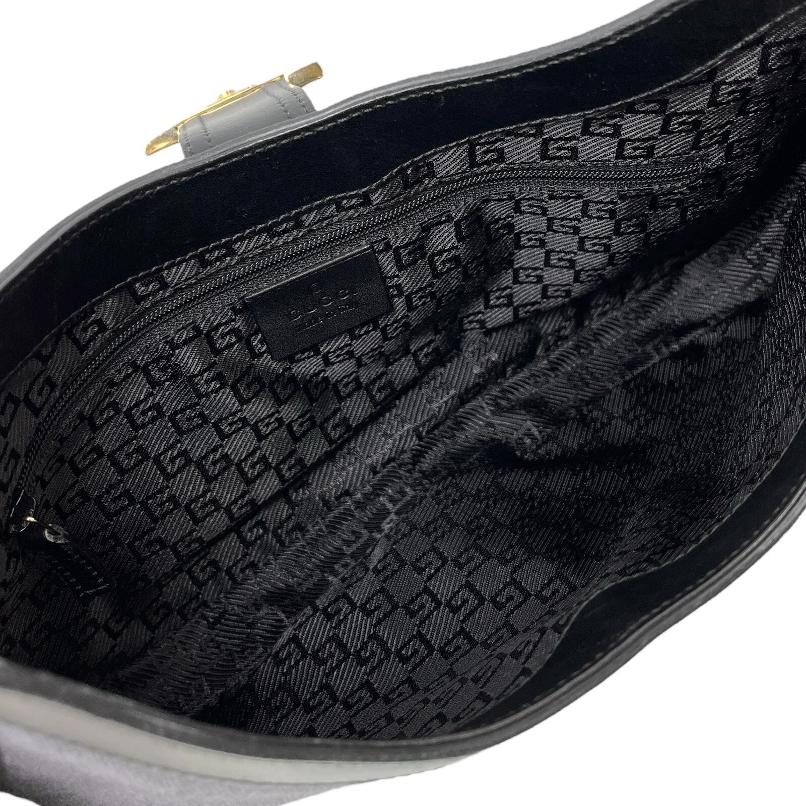 GUCCI Vintage G Square Logo Shoulder Bag Magnet Black Gold Cotton Leather