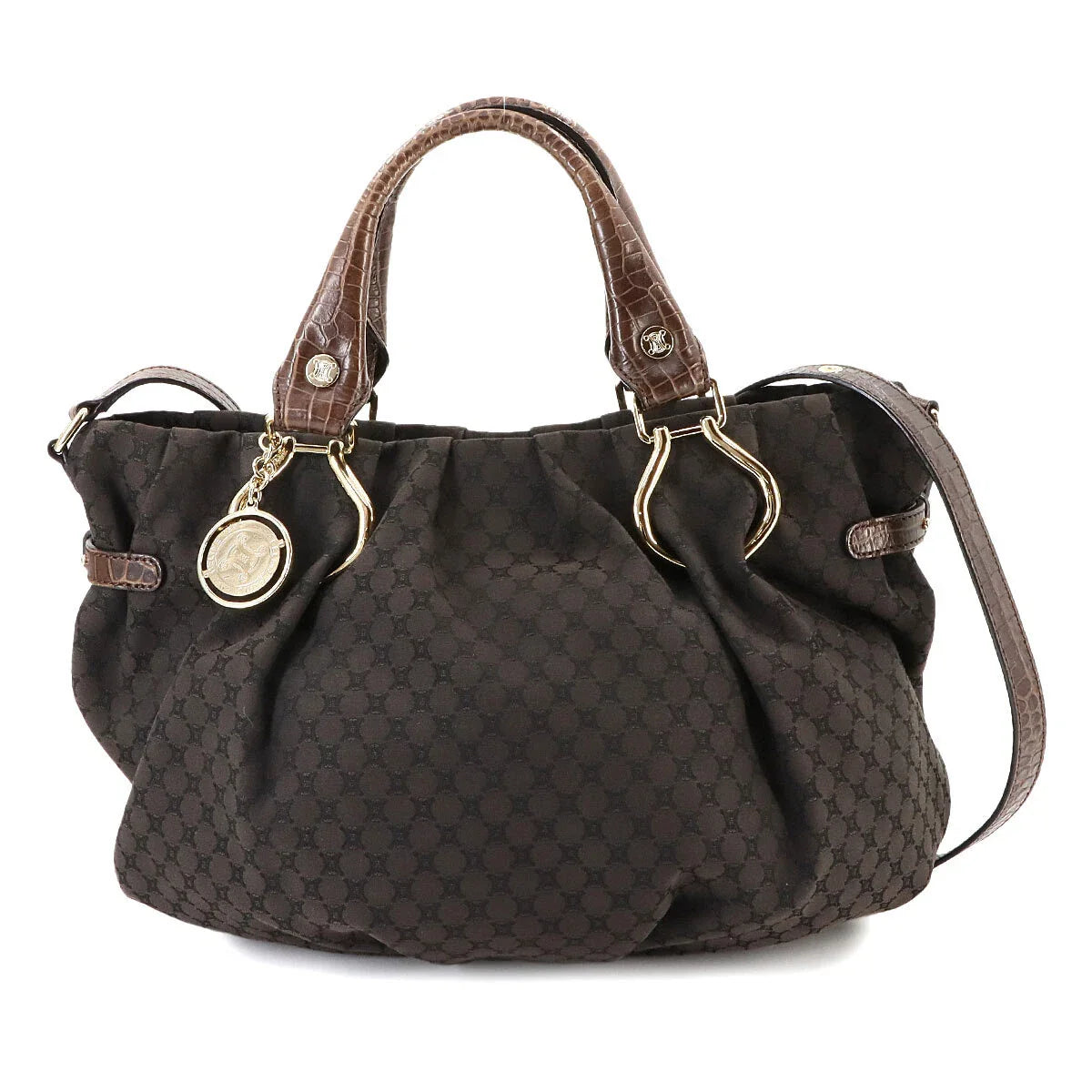 CELINE Macadam Pillow Small Hand Shoulder Bag Canvas Leather Brown 90275257