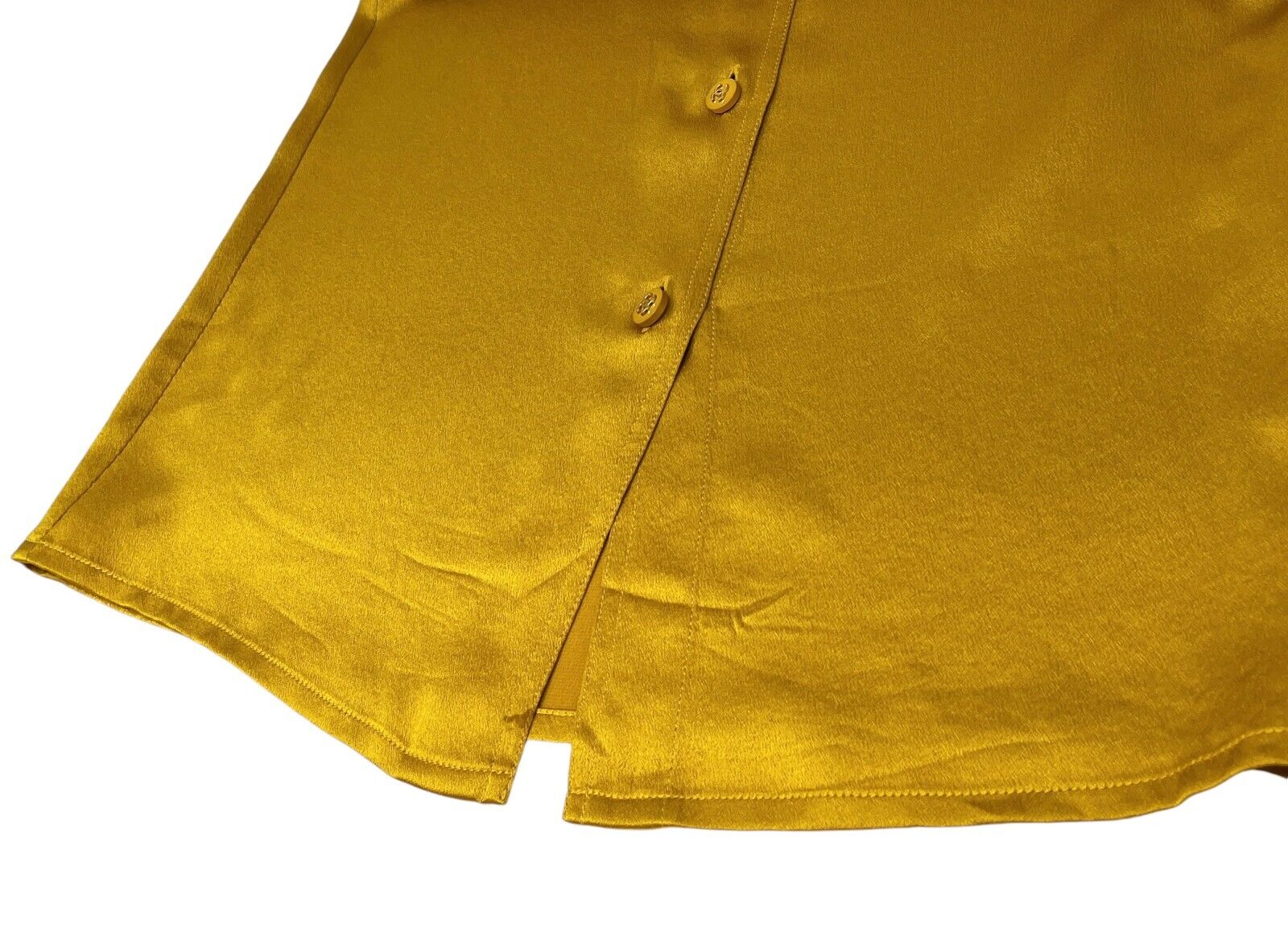 CHANEL Vintage CC Logo Shirt Top Button Up Pocket Yellow Gold Silk