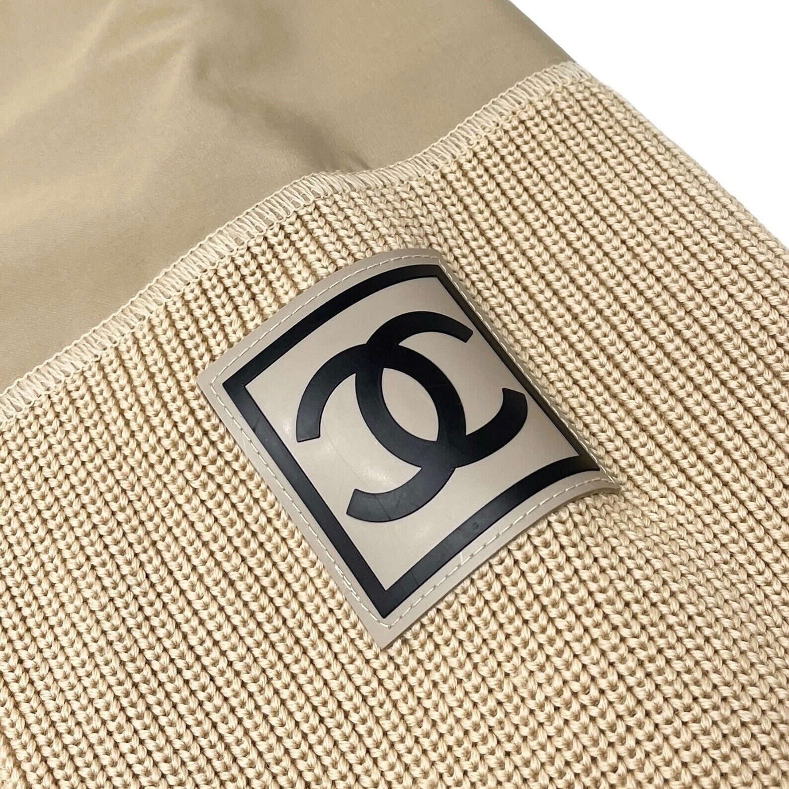 CHANEL Sport Vintage 02A CC Mark Logo Zipped Knit Jacket #46 Beige Wool