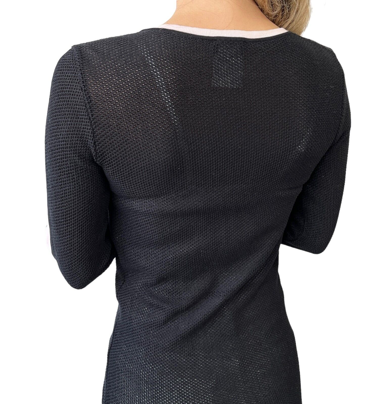 CHANEL Sport Vintage 03P CC Logo Mesh Zip Top #38 Knit Cardigan Black RankAB+