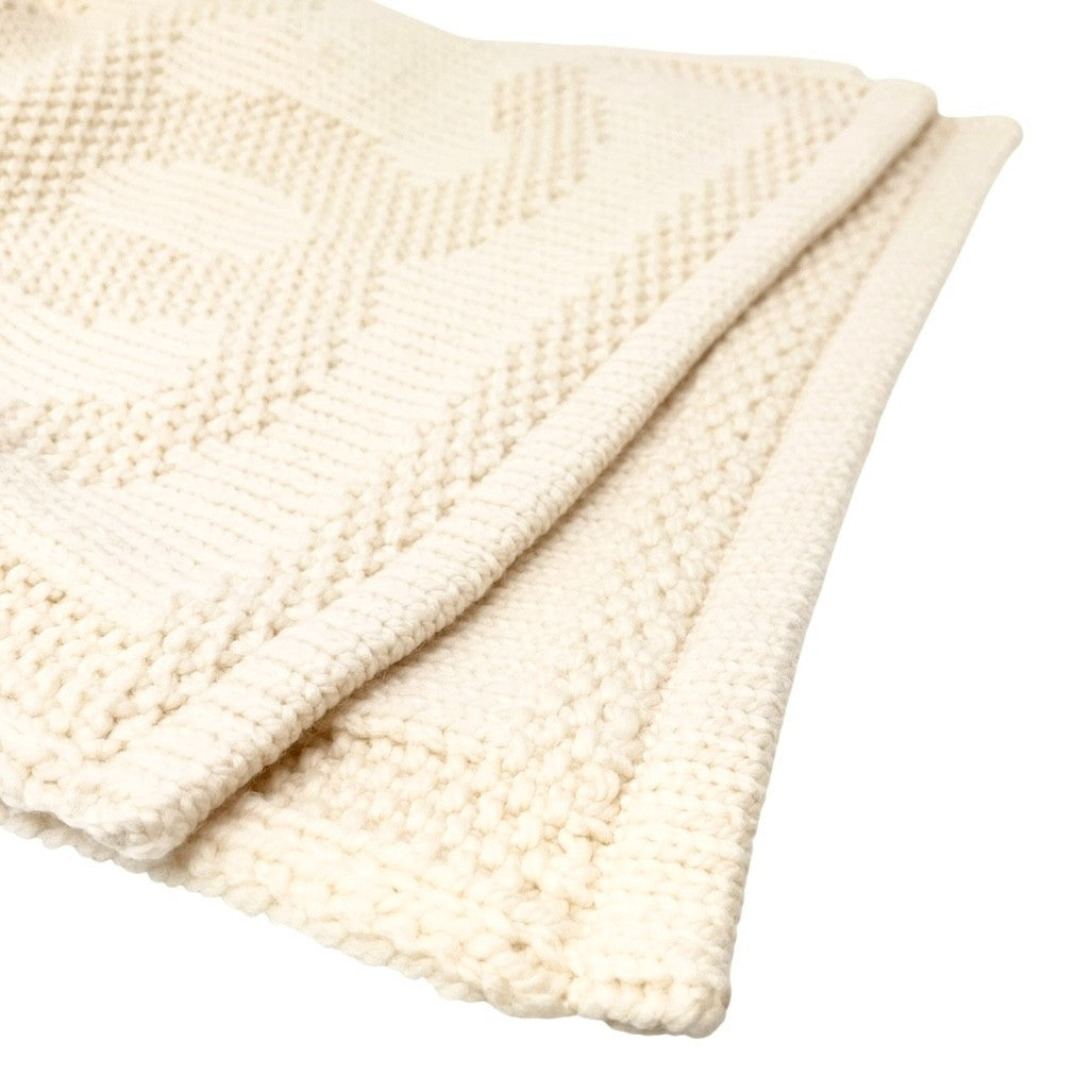 CHANEL Vintage CC Mark Logo Knit Muffler Scarf Wrap Accessory Cream Wool Stitch