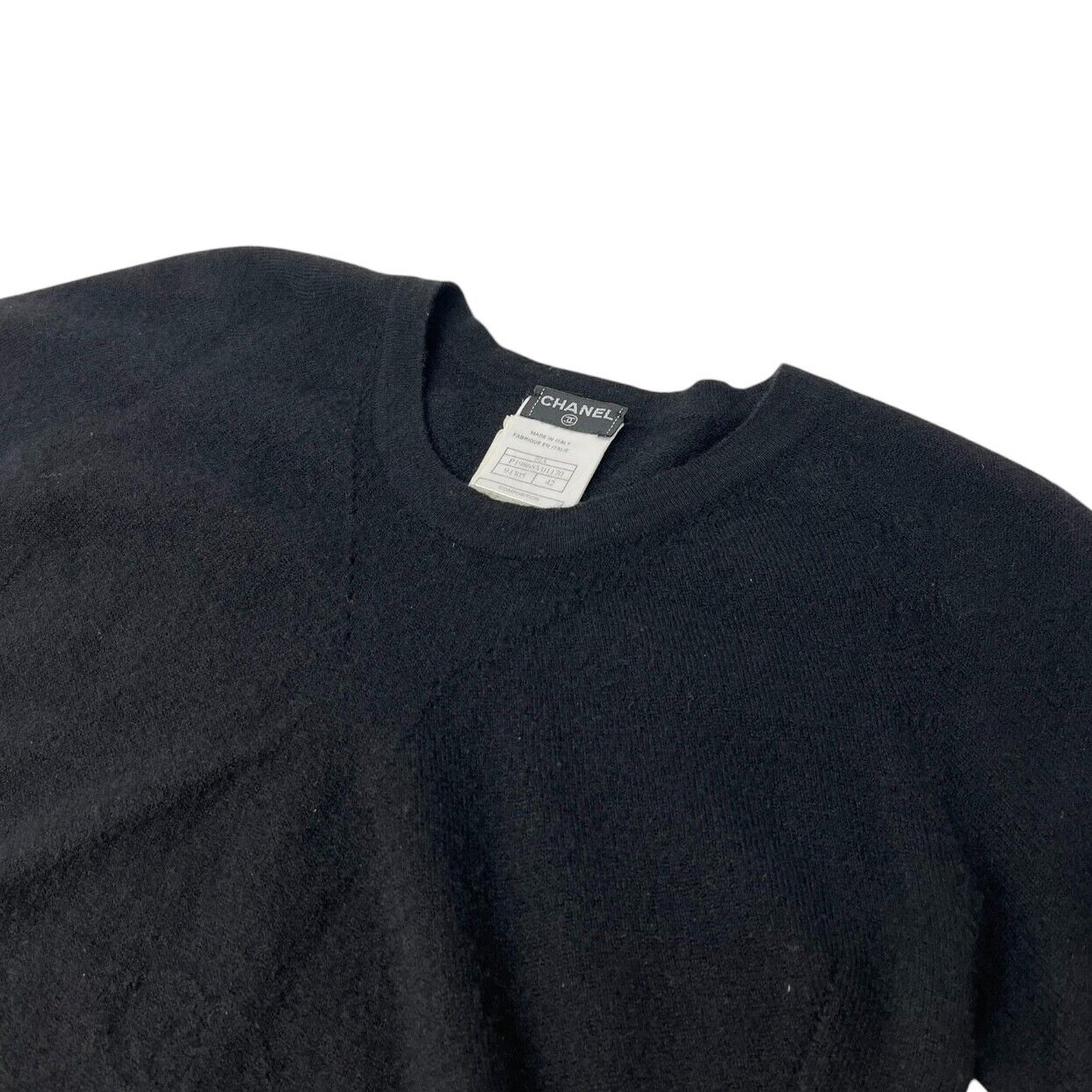 CHANEL Vintage 02A CC Mark Logo Sweater Knit Top #42 Black Cashmere Long Sleeve