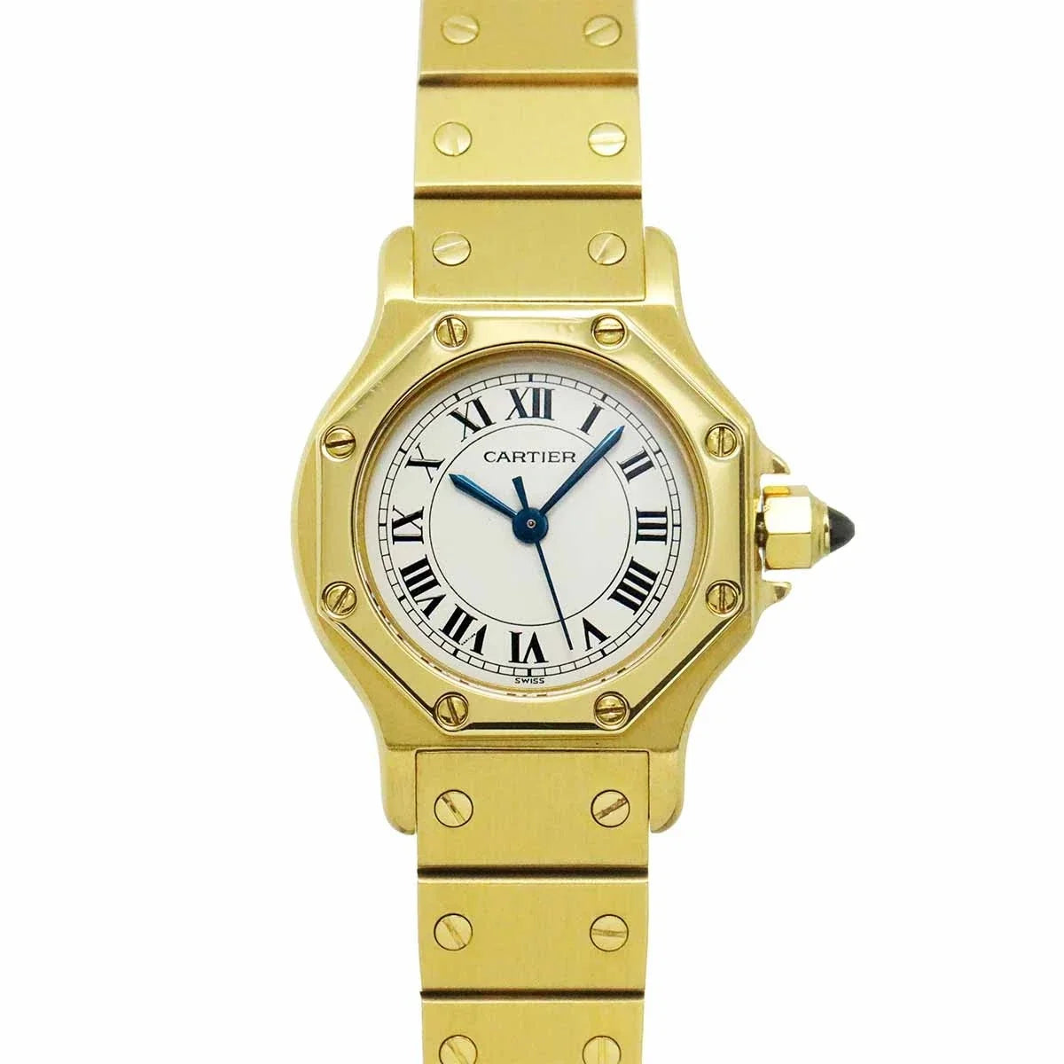 Cartier Santos Octagon SM 750 YG Automatic White Dial Ladies Watch 90324701