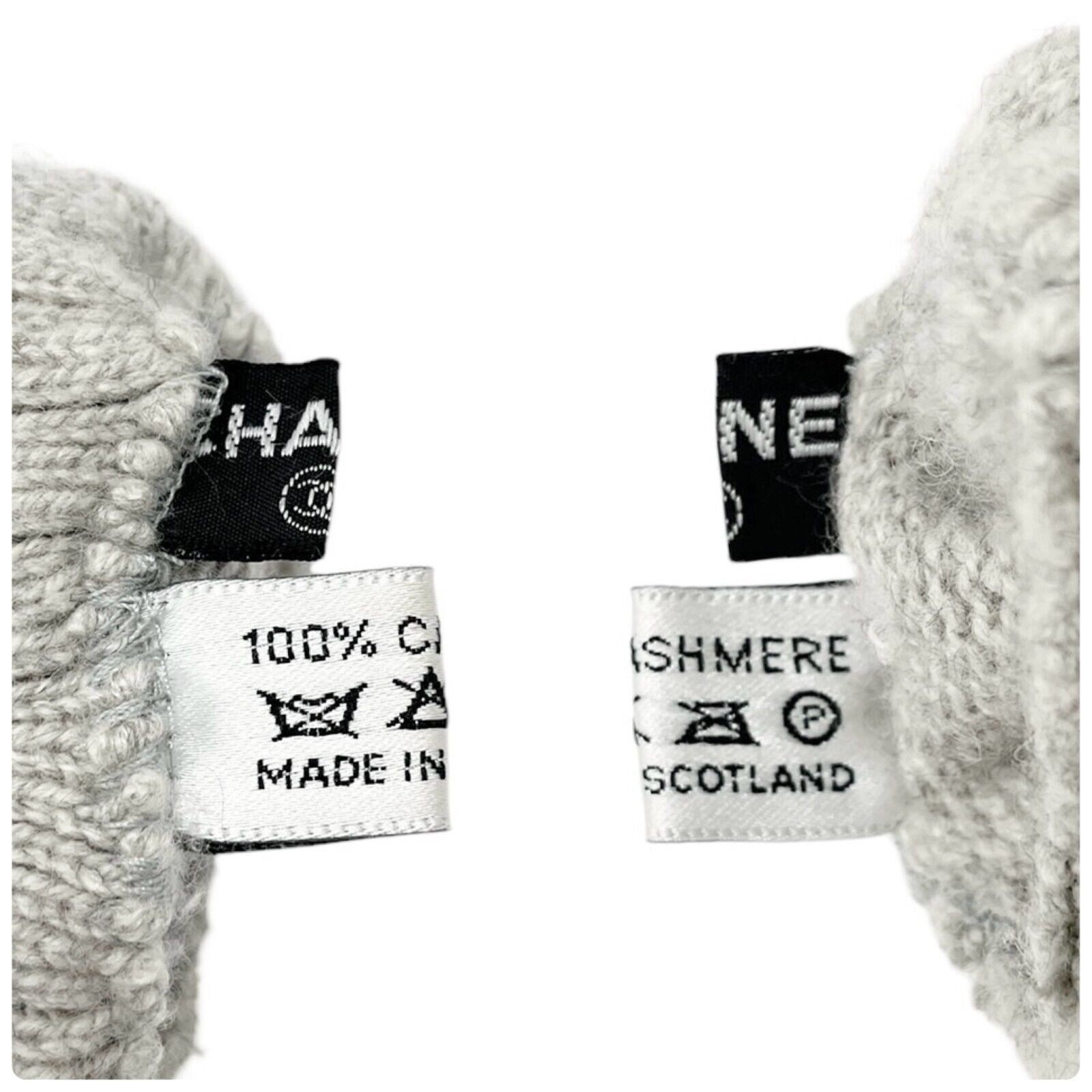 CHANEL Vintage CC Mark Logo Cashmere Knit Gloves Accessory Gray Silver