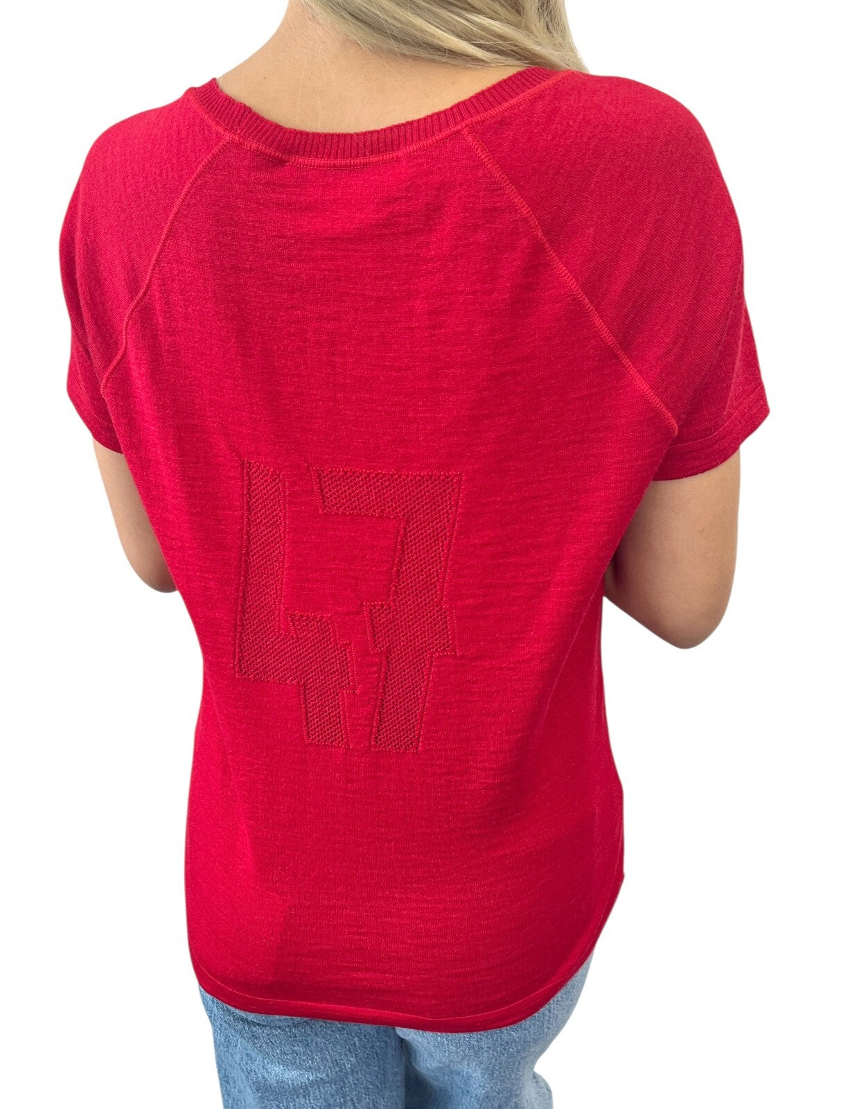 Christian Dior Vintage 2005 Logo Knit Top #42 T-shirt Red Short Sleeve Mesh