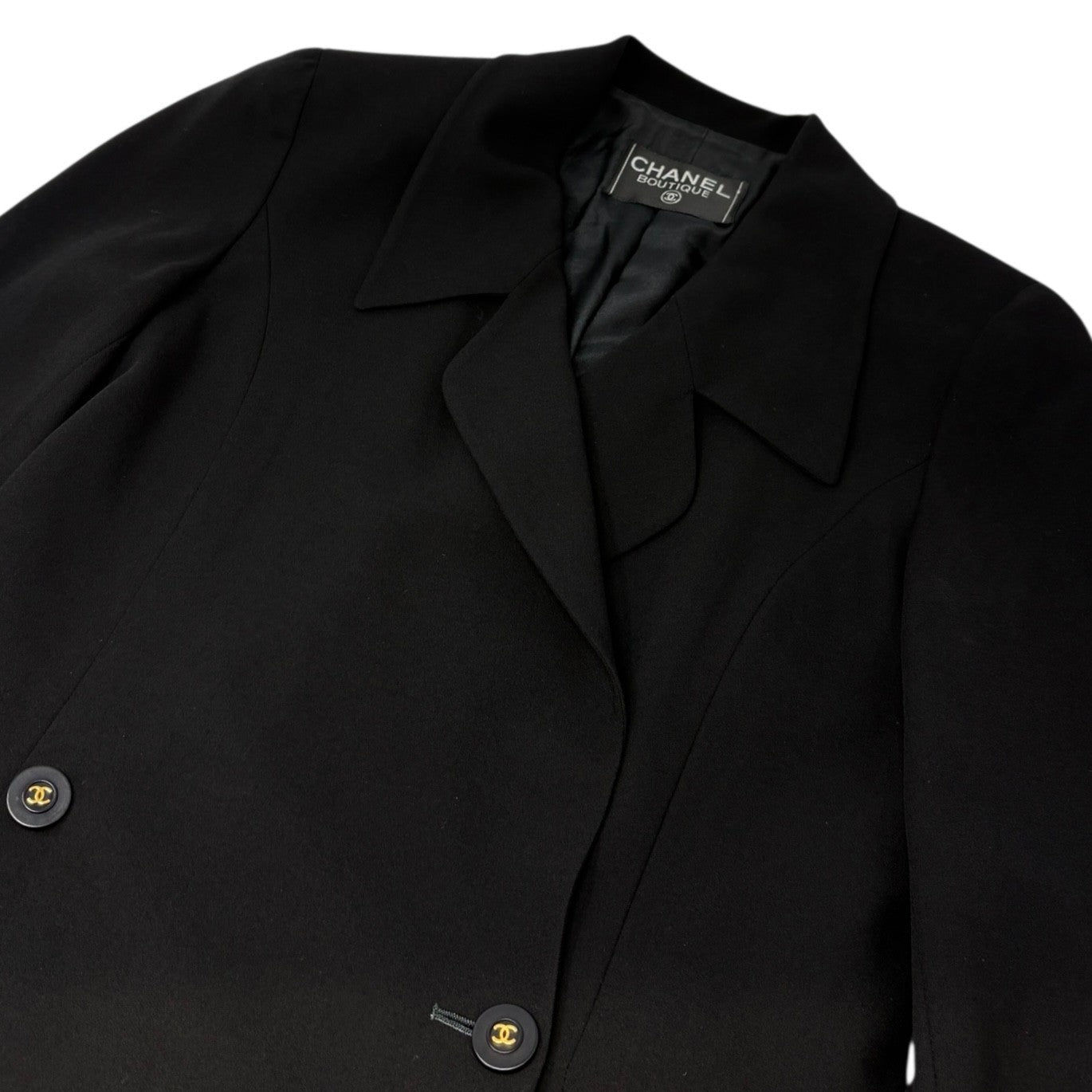 CHANEL Vintage 94P CC Mark Logo Jacket Button Black Gold Long Sleeve Collar