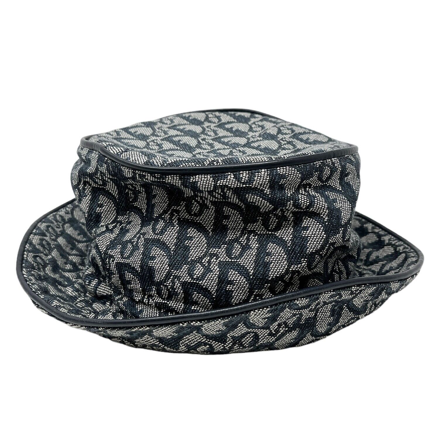 Christian Dior Vintage Trotter Monogram Bucket Hat #57 Dark Blue Cotton