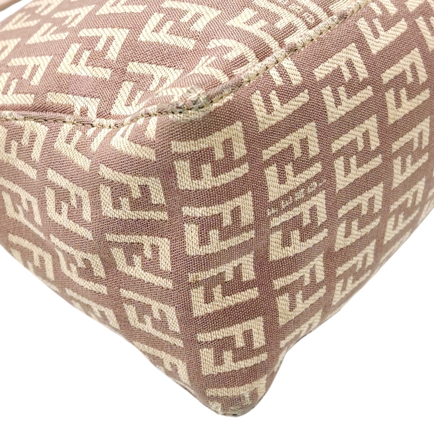 FENDI Vintage Logo Zucchino Monogram Shoulder Bag Pochette Beige Pink Cotton