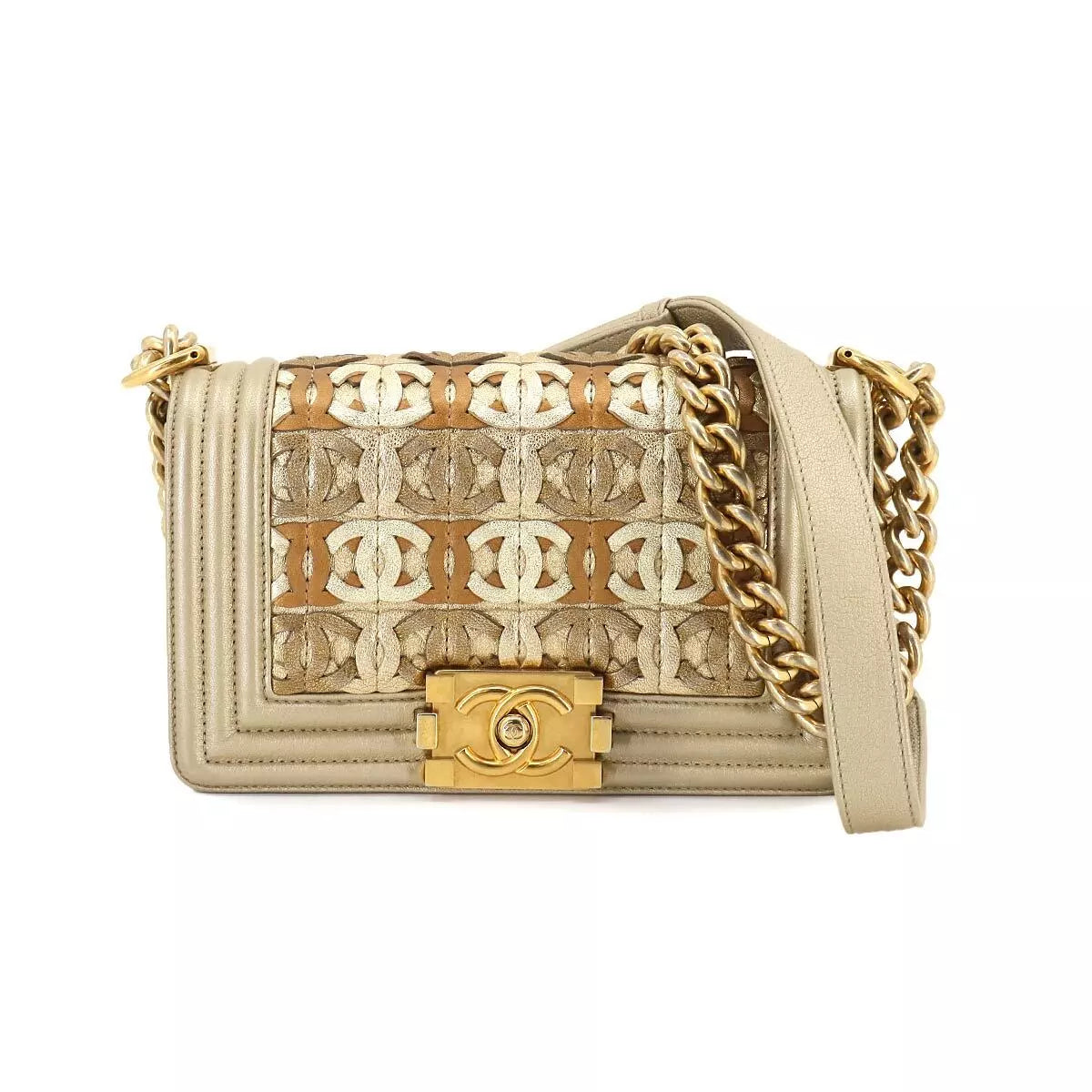 CHANEL BOY CHANEL Chain Shoulder Bag Leather Metalic Gold A67085 90245289