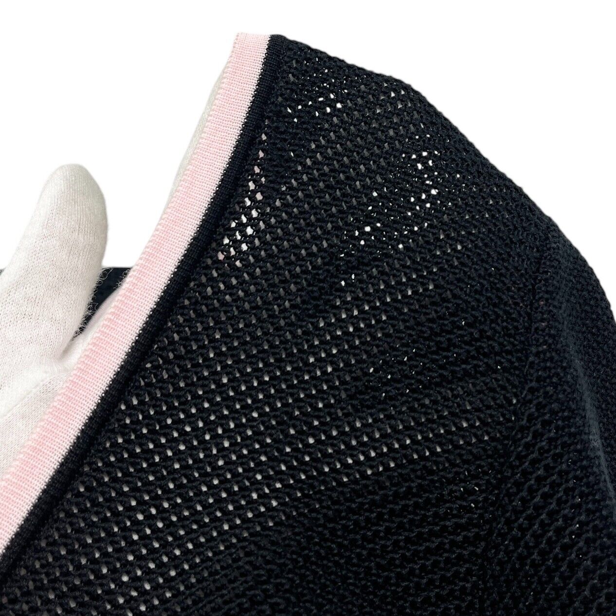 CHANEL Sport Vintage 03P CC Logo Mesh Zip Top #38 Knit Cardigan Black RankAB+