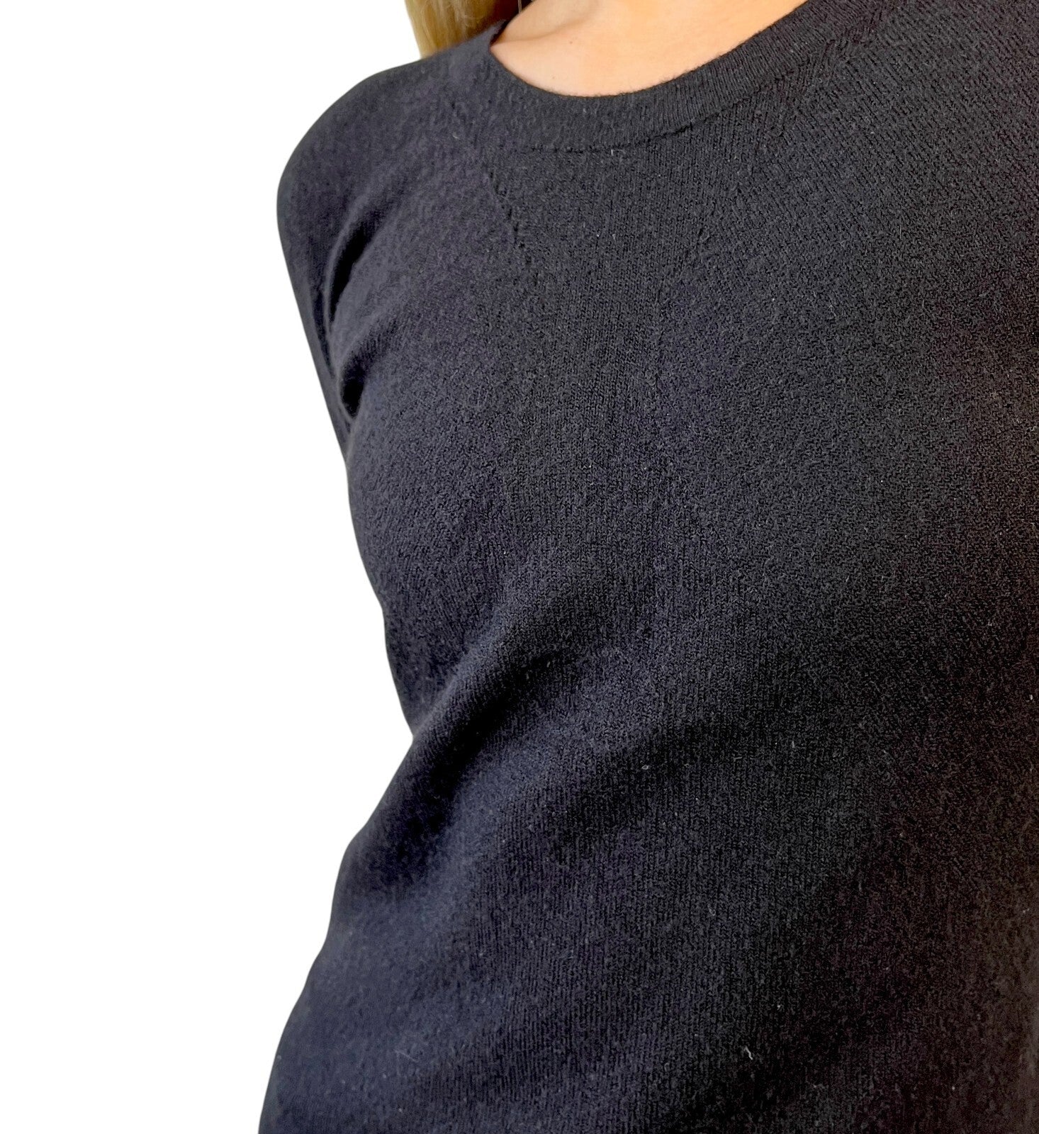CHANEL Vintage 02A CC Mark Logo Sweater Knit Top #42 Black Cashmere Long Sleeve