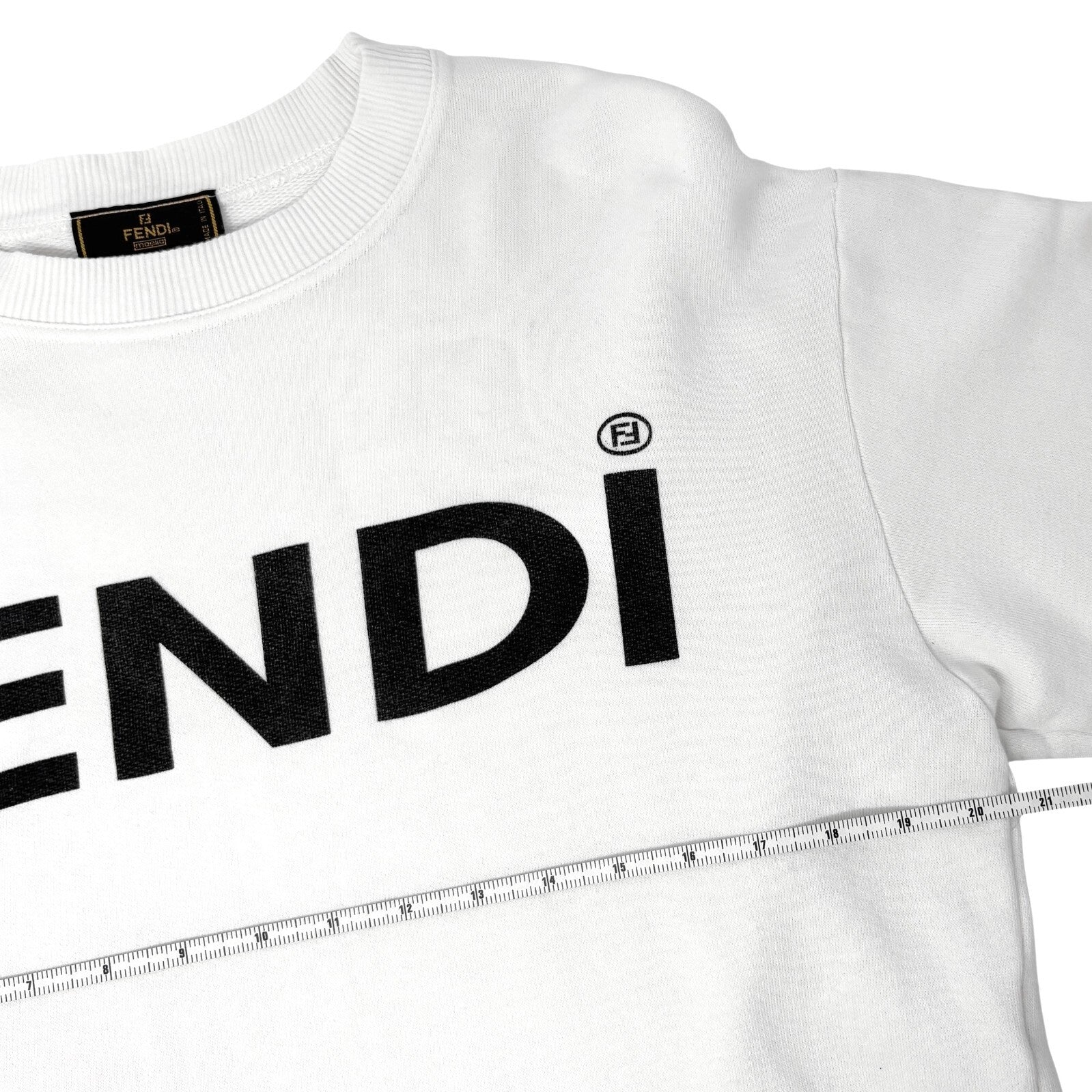 FENDI Vintage Big Logo Sweatshirt Top #40 White Cotton Pullover Long Sleeve