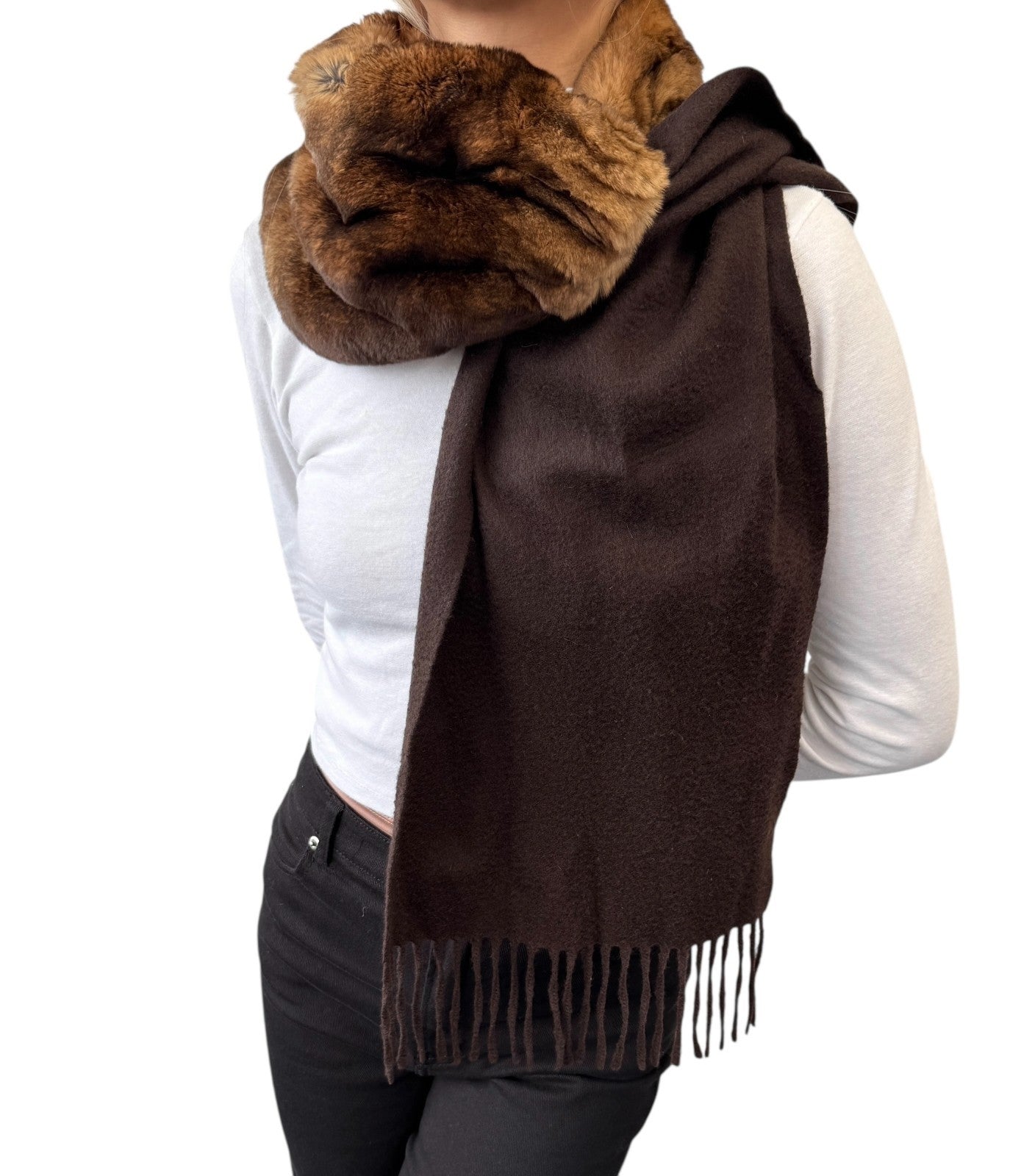 小物 FENDI Fur & Cashmere Stole Muffler FENDI Vintage Logo Rabbit Fur Scarf Wrap Shawl Brown Beige