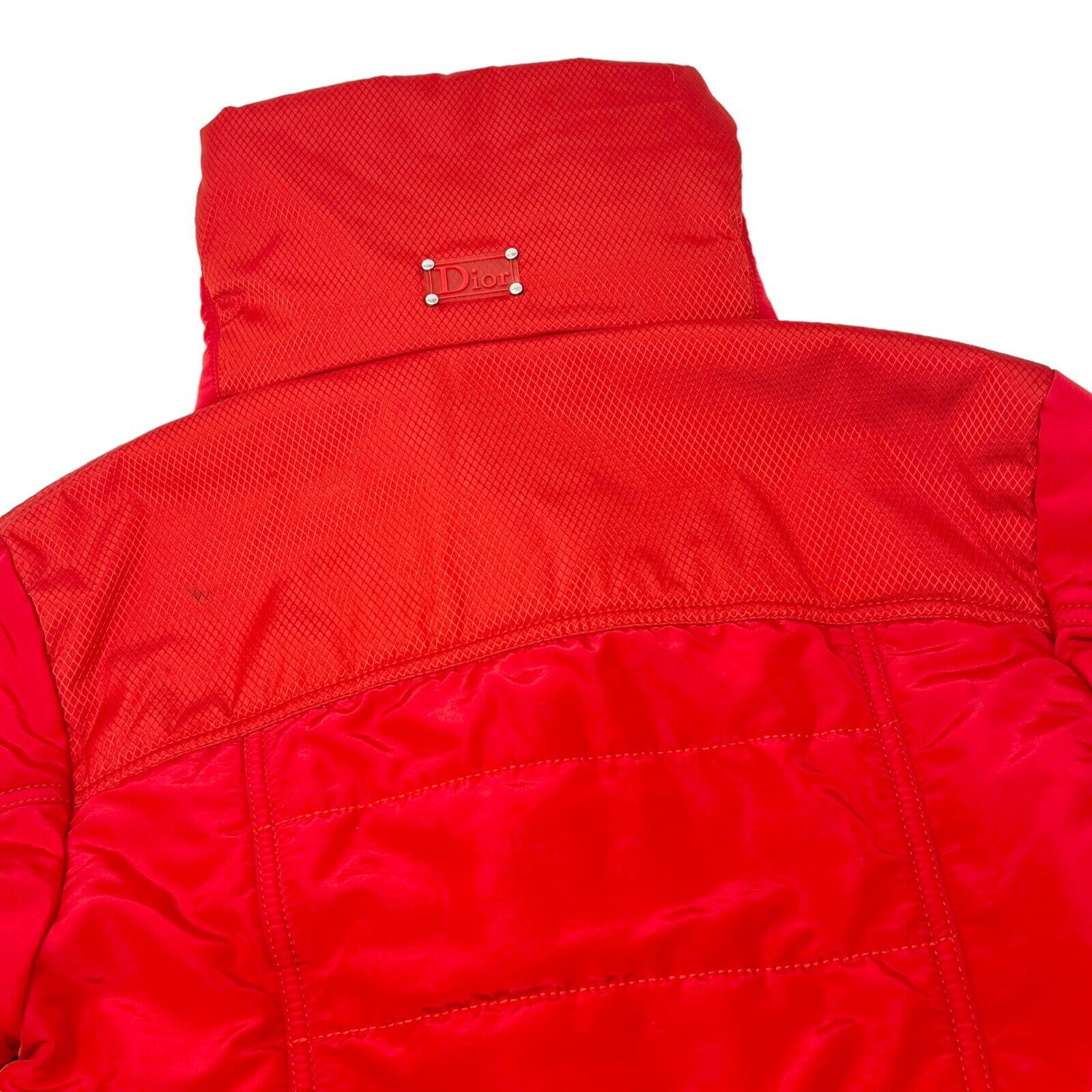 Christian Dior Vintage Logo Puffer Jacket Pants Set #38 Zip Button Red