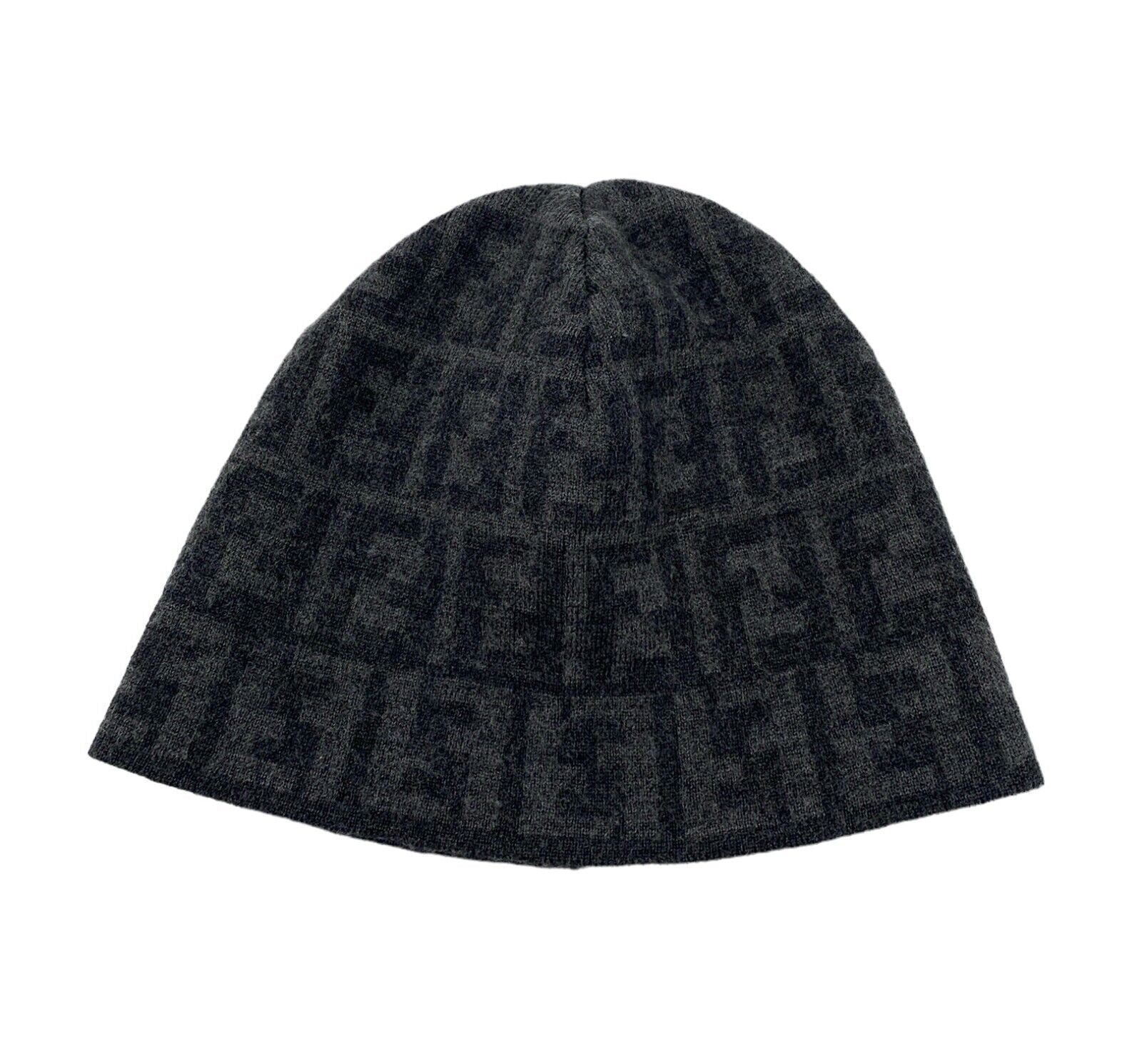FENDI Vintage Zucca Monogram Knit Beanie #42 Hat Fashion Accessory Wool RankAB+