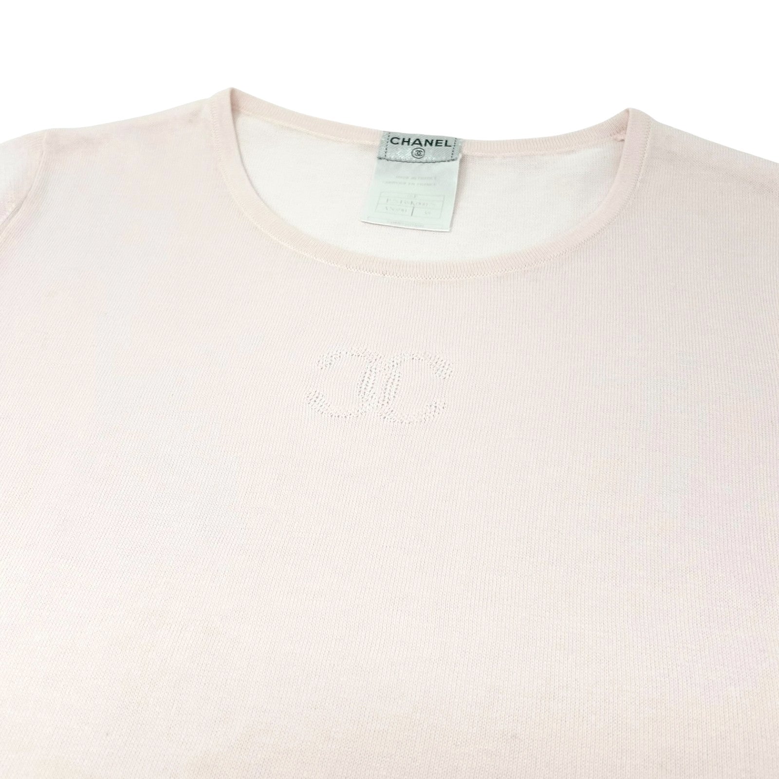 CHANEL Vintage 06P CC Mark Logo Short Sleeve Top #38 T-shirt Pink Cotton Mesh