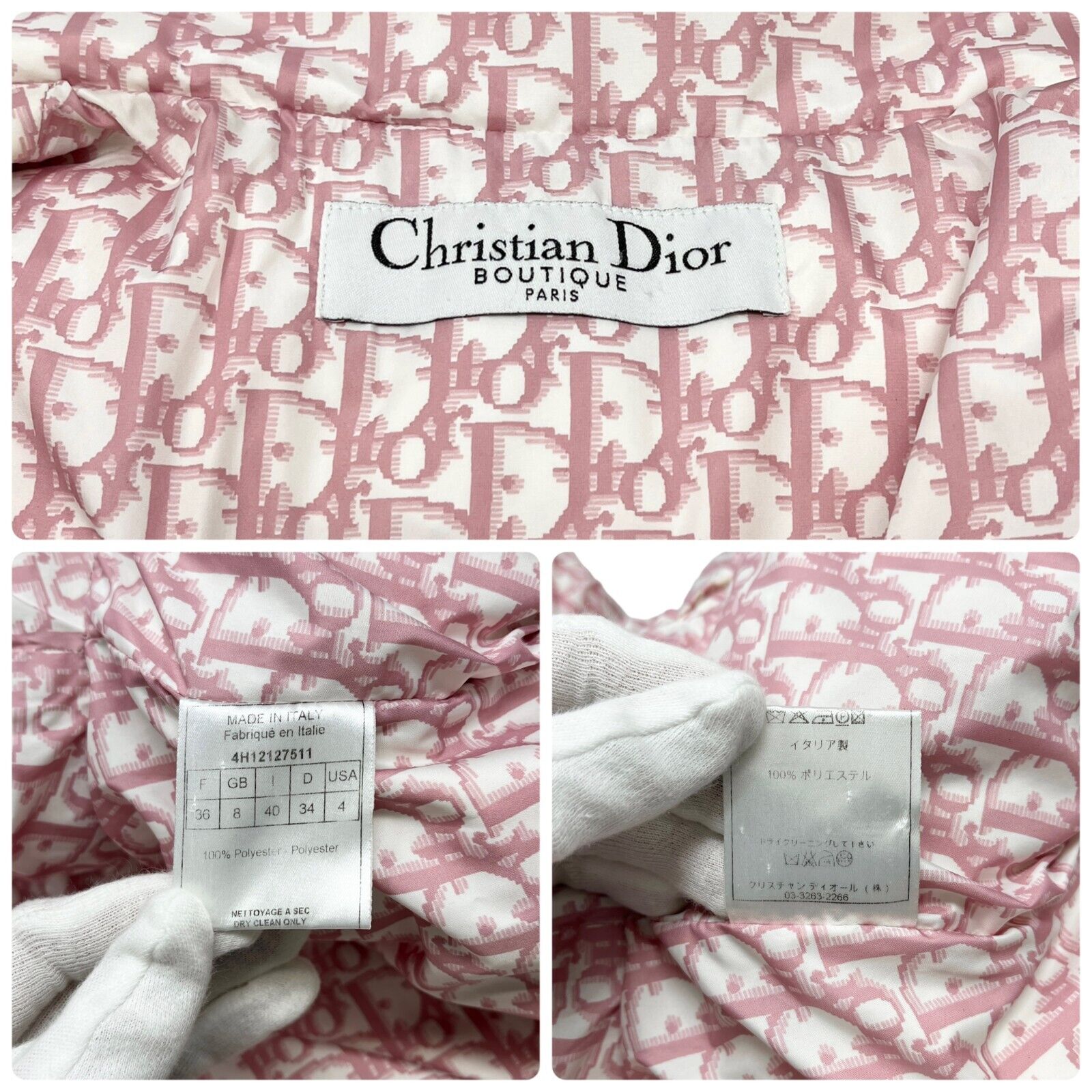 Christian Dior Vintage Trotter Monogram Puffer Jacket #36 Pink Polyester