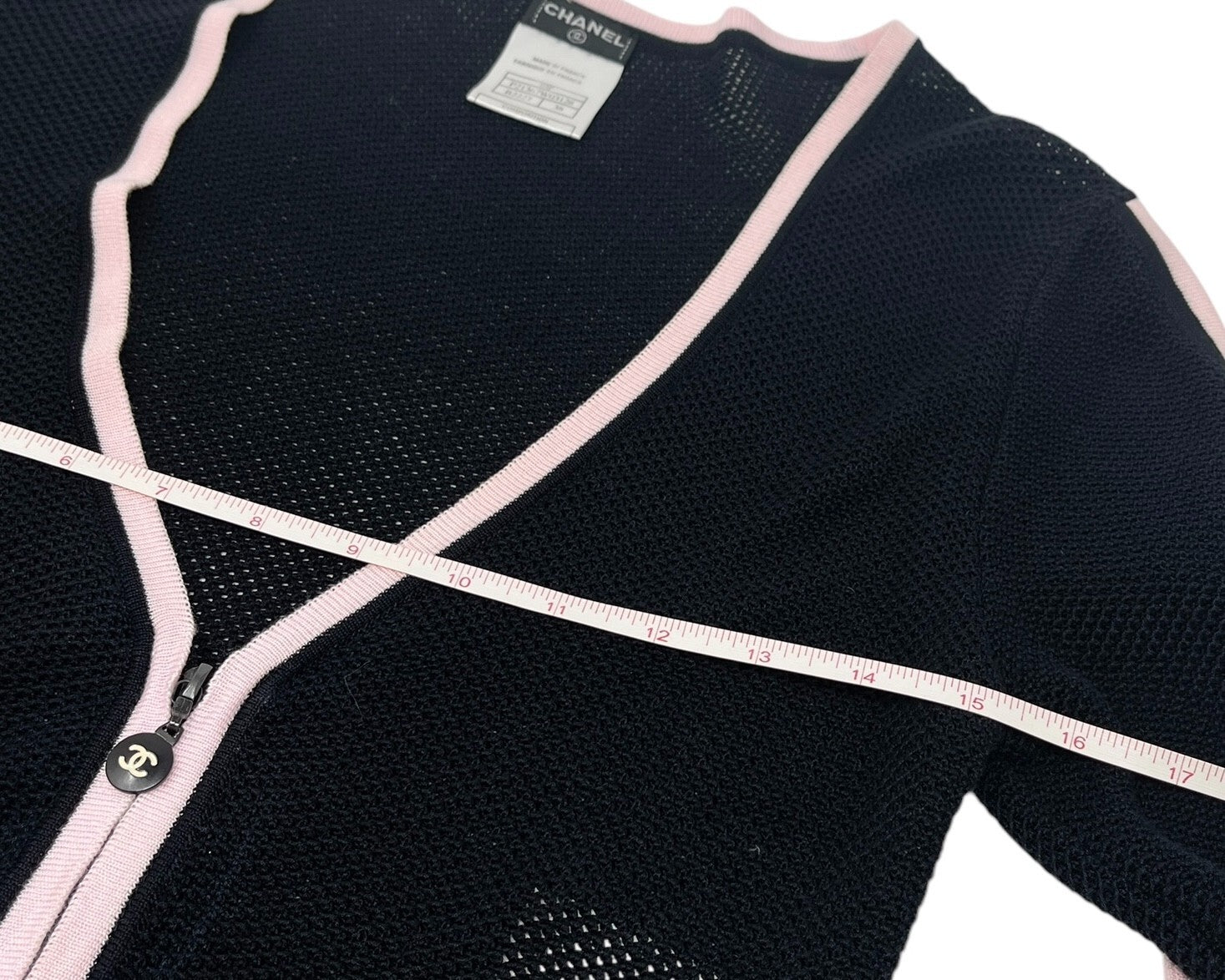 CHANEL Sport Vintage 03P CC Logo Mesh Zip Top #38 Knit Cardigan Black RankAB+