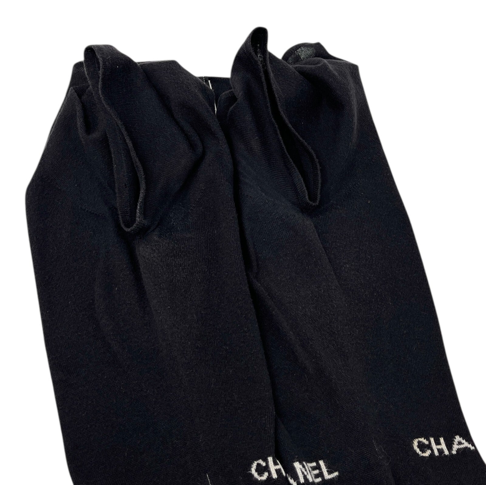 CHANEL Vintage 04P Logo Knit T-shirt Top #40 Round Neck Black White Cotton