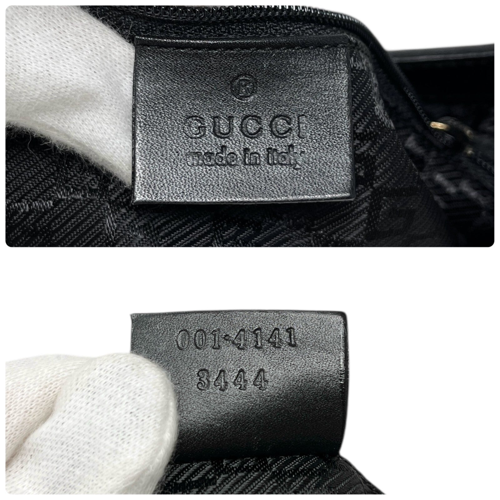 GUCCI Vintage G Square Logo Shoulder Bag Magnet Black Gold Cotton Leather