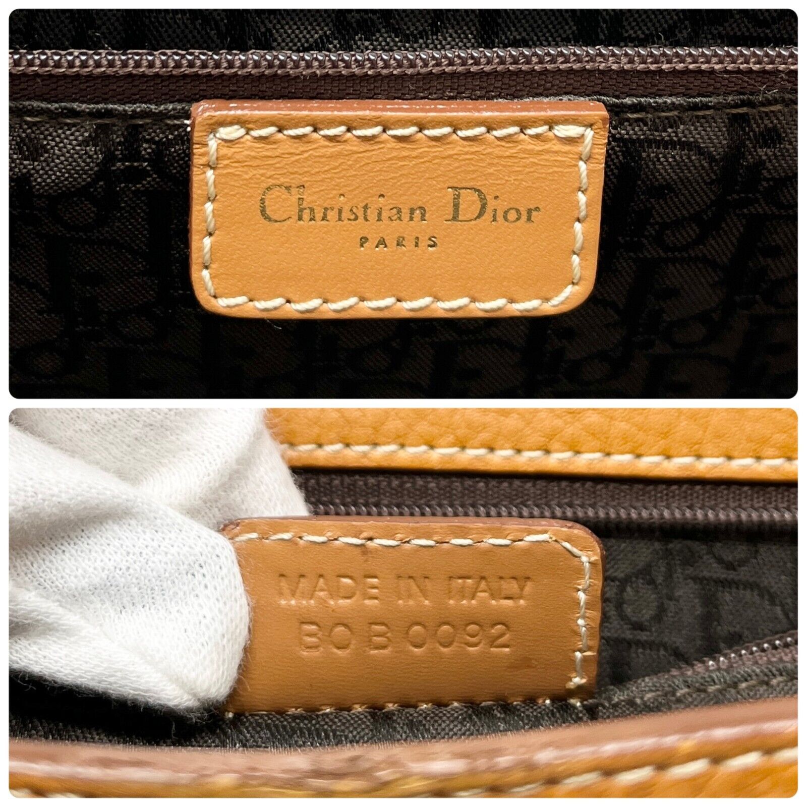 Christian Dior Vintage CD Logo Shoulder Bag Beige Gold Leather Charm