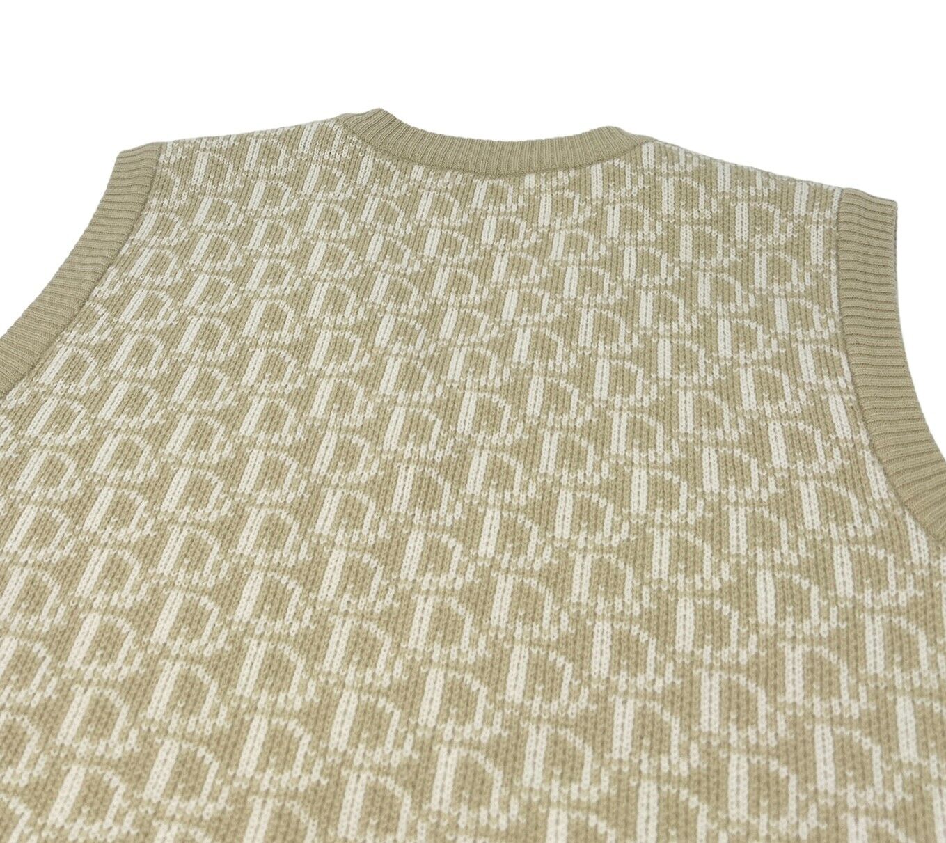 Christian Dior Vintage Logo Trotter Monogram Knit Vest #M Beige Wool