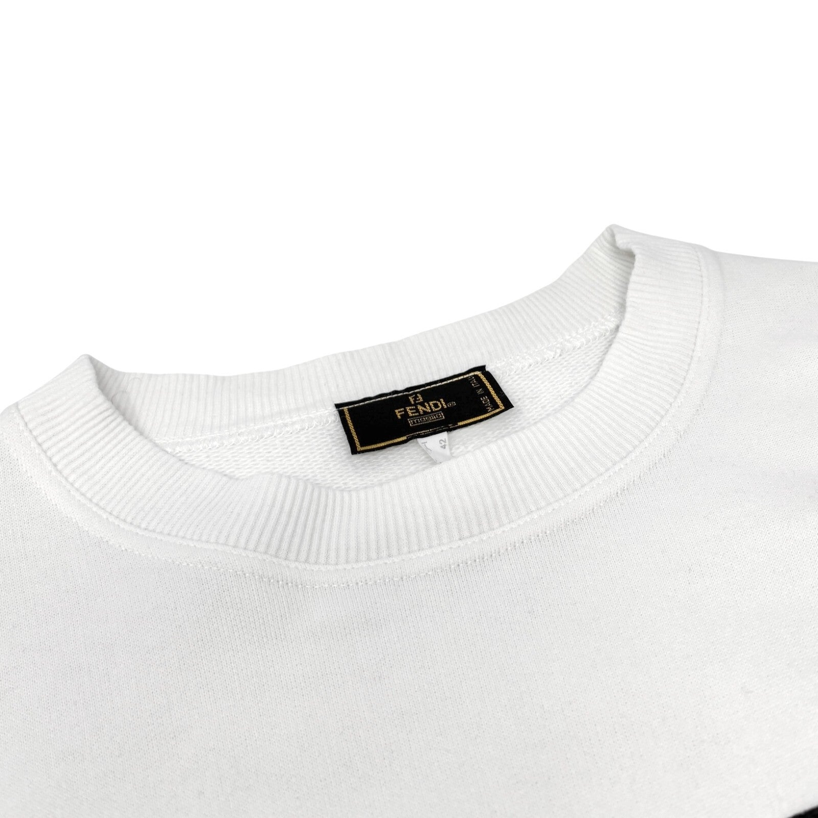 FENDI Vintage Big Logo Sweatshirt Top #40 White Cotton Pullover Long Sleeve