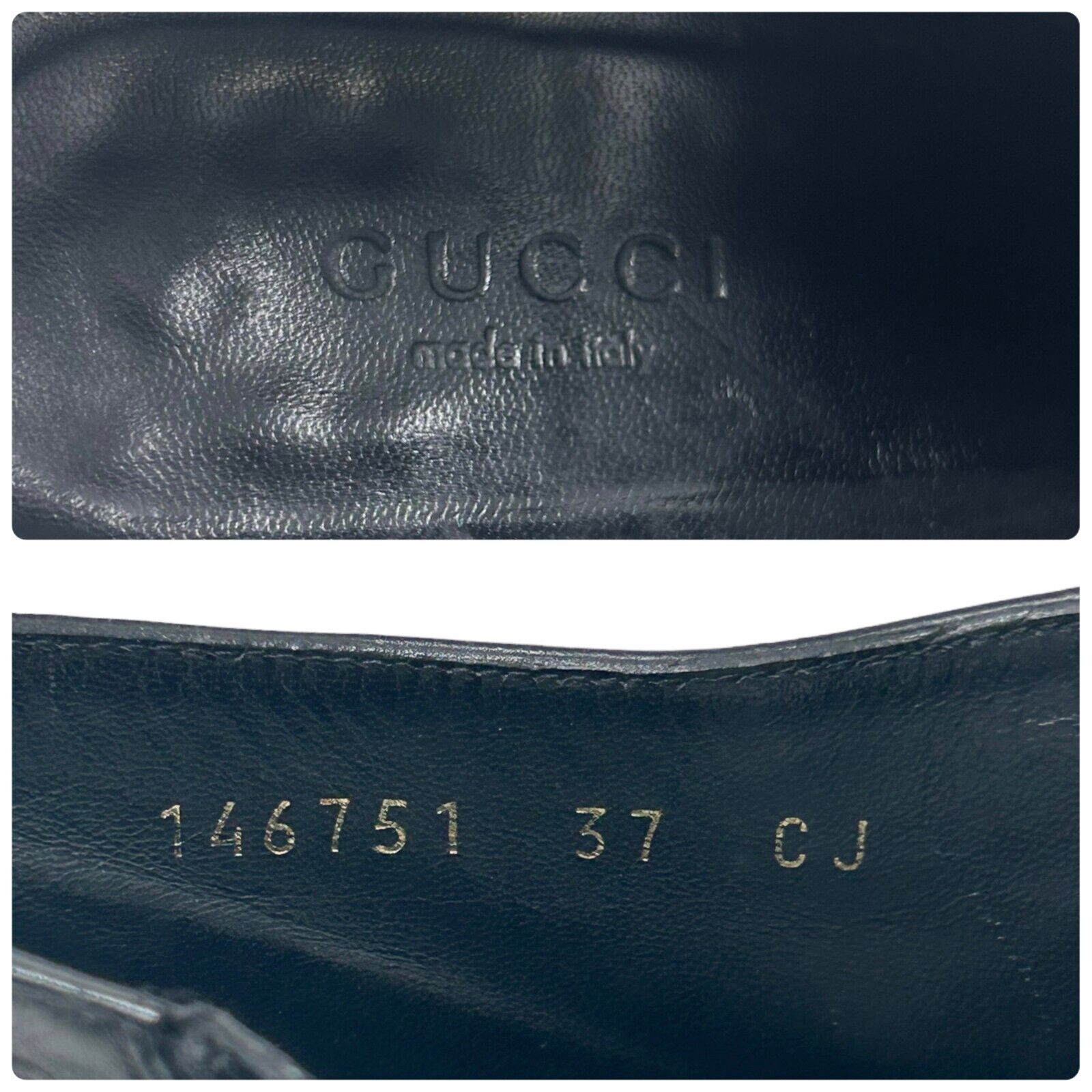 GUCCI Vintage GG Monogram Logo Short Bootie #37 US7 Black Leather Zip RankAB