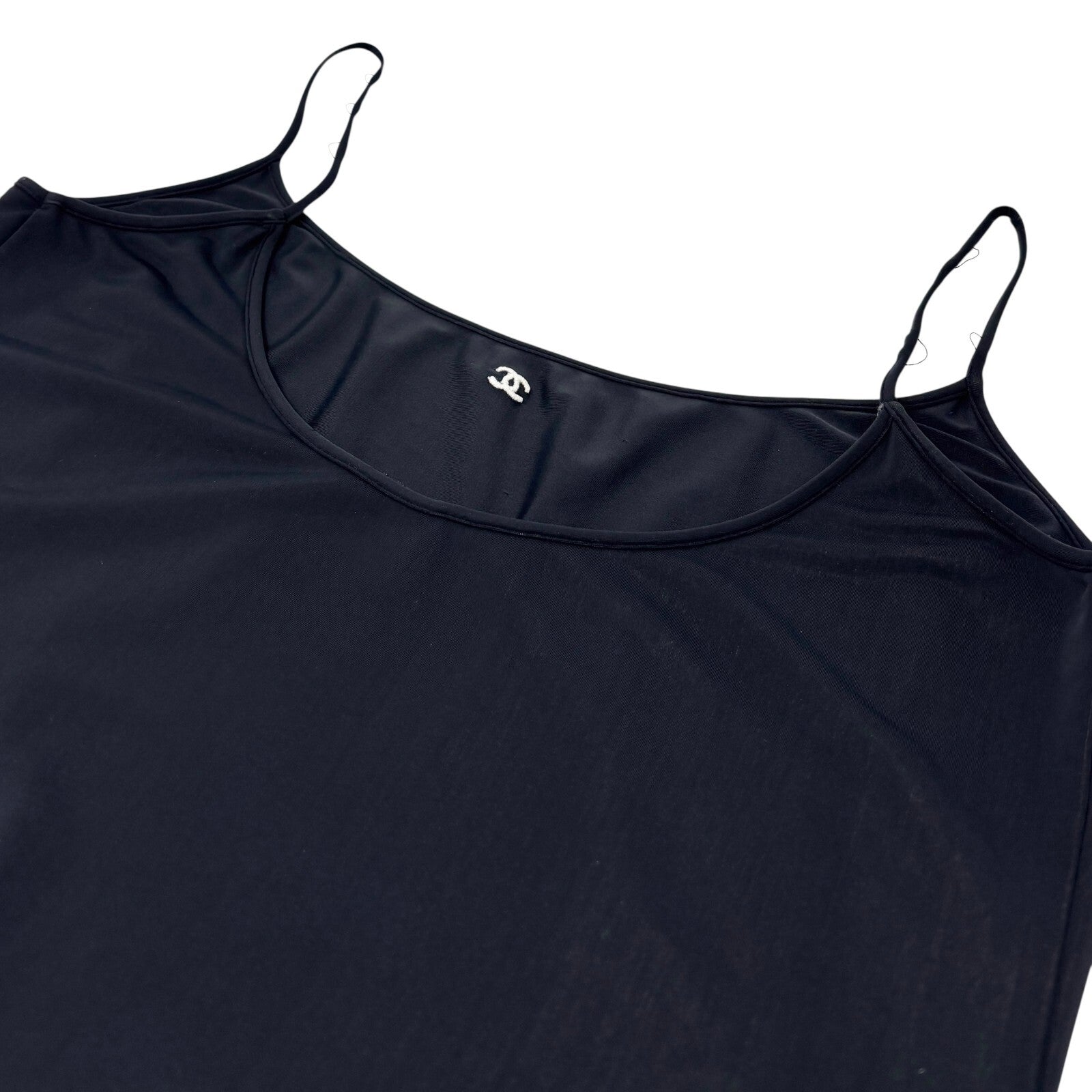 CHANEL Vintage 97C CC Mark Logo Camisole Dress #44 One-piece Black Nylon