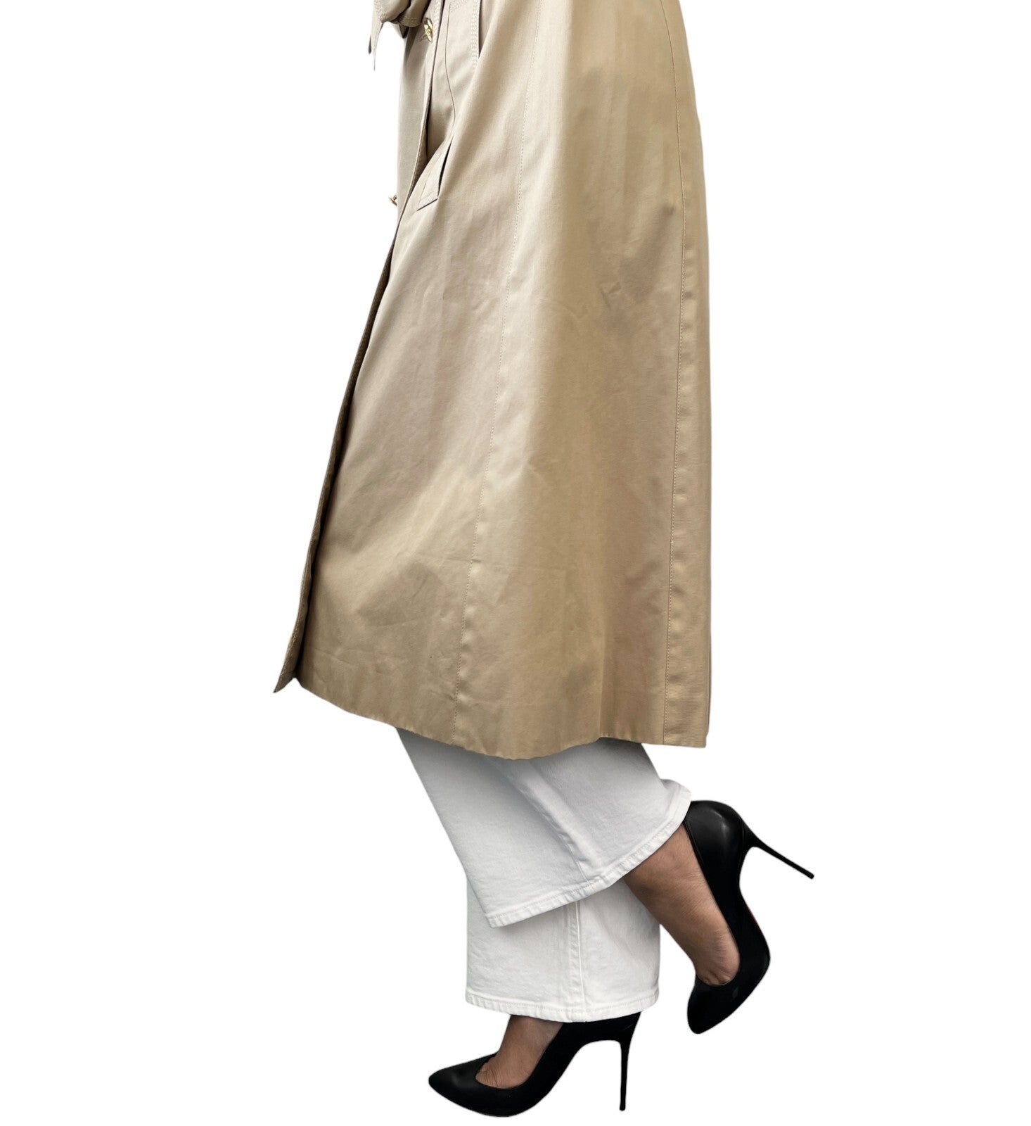 CELINE Vintage Logo Trench Coat #40 Light Brown Gold Cotton Button Stitch