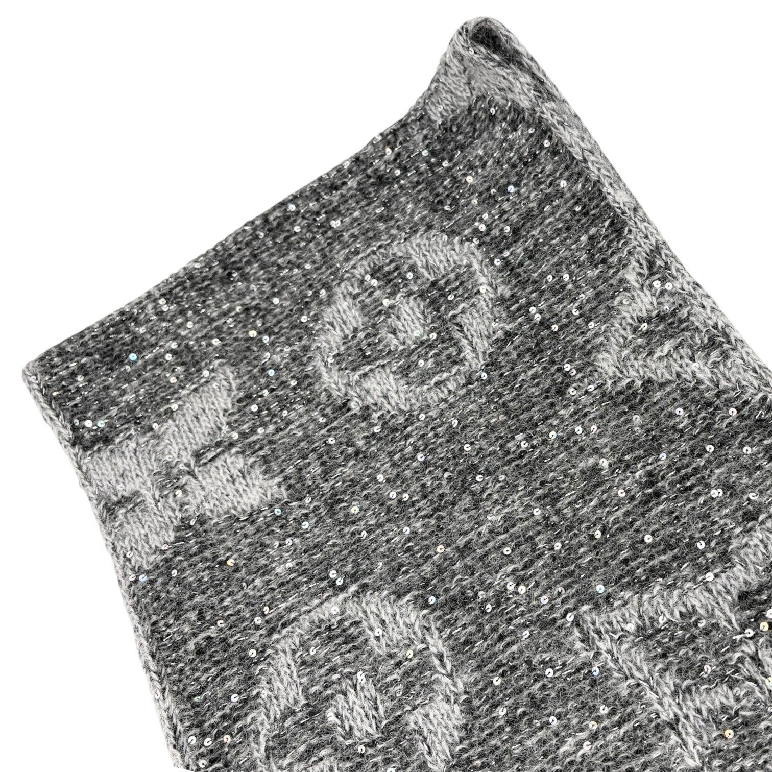 LOUIS VUITTON Vintage Monogram Logo Knit Sequins Scarf Muffler Wrap Gray Mohair