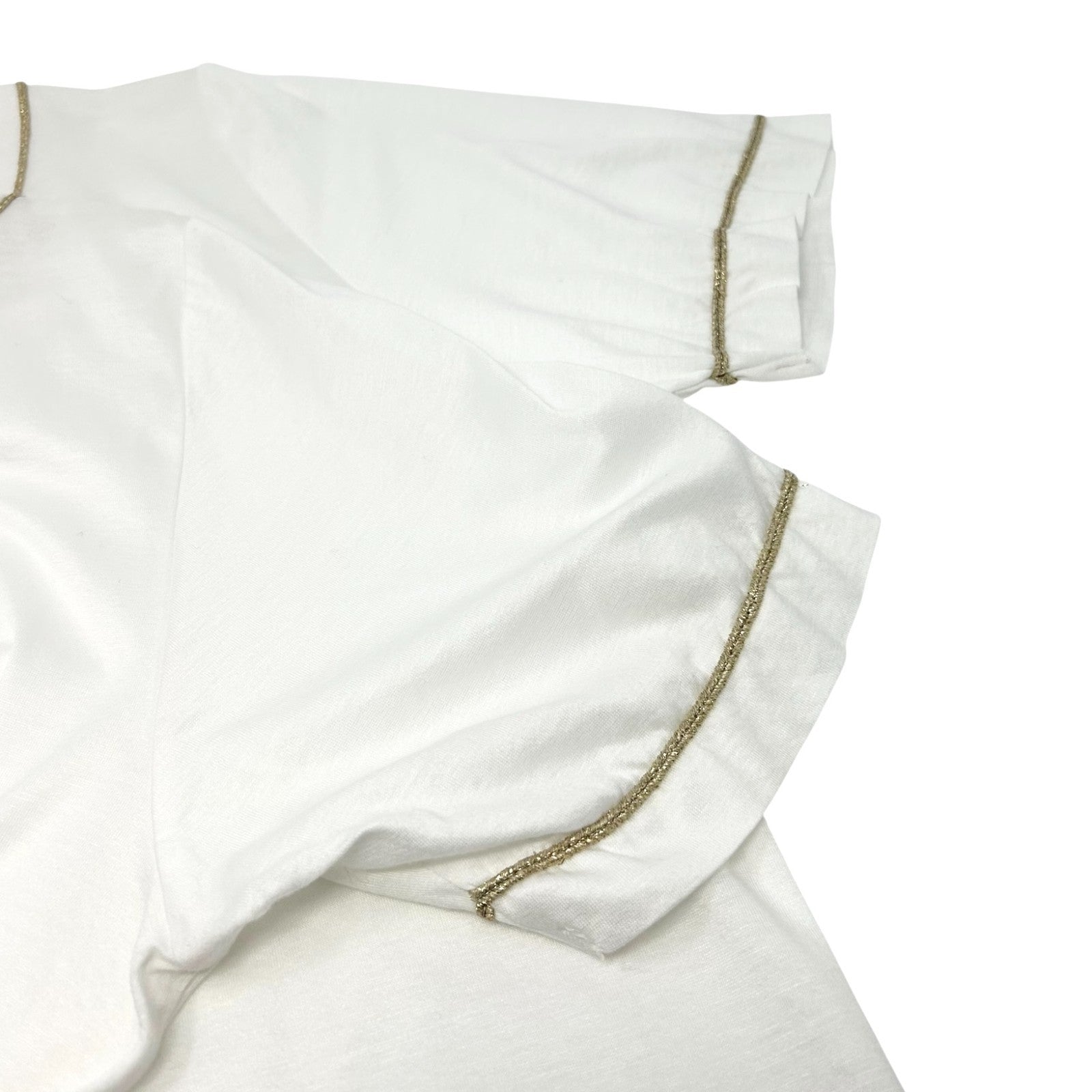 Yves Saint Laurent Vintage YSL Logo T-shirt Top #M White Gold Cotton Glitter