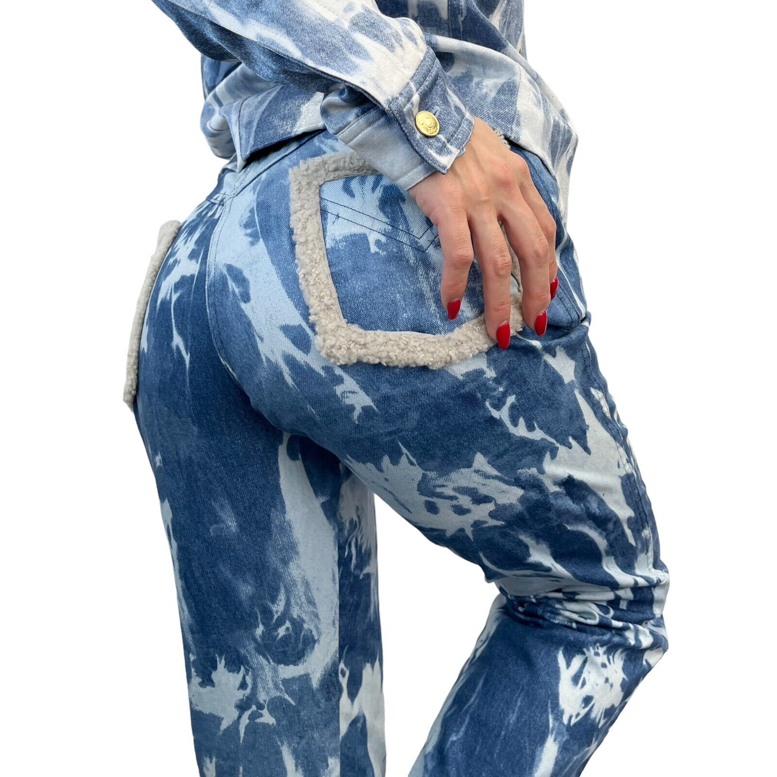 Christian Dior Vintage 2000 Galliano Jacket Pants Set #38 Tie-Dye Blue