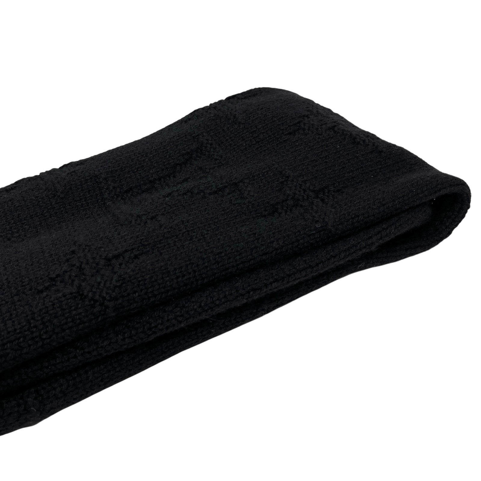 LOUIS VUITTON Vintage LV Monogram Logo Knit Scarf Shawl Wrap Fur Black Cashmere