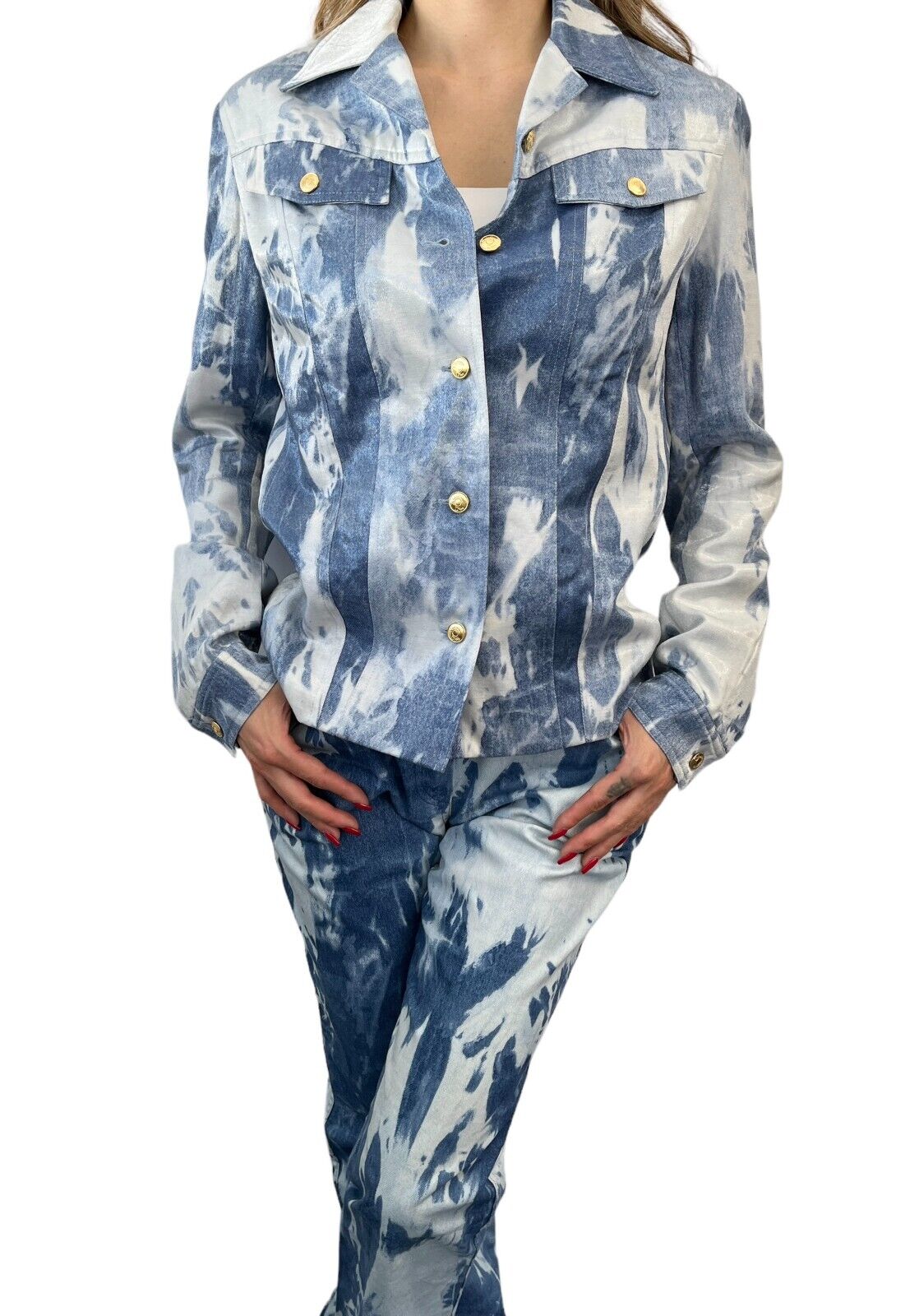 Christian Dior Vintage 2000 Galliano Jacket Pants Set #38 Tie-Dye Blue