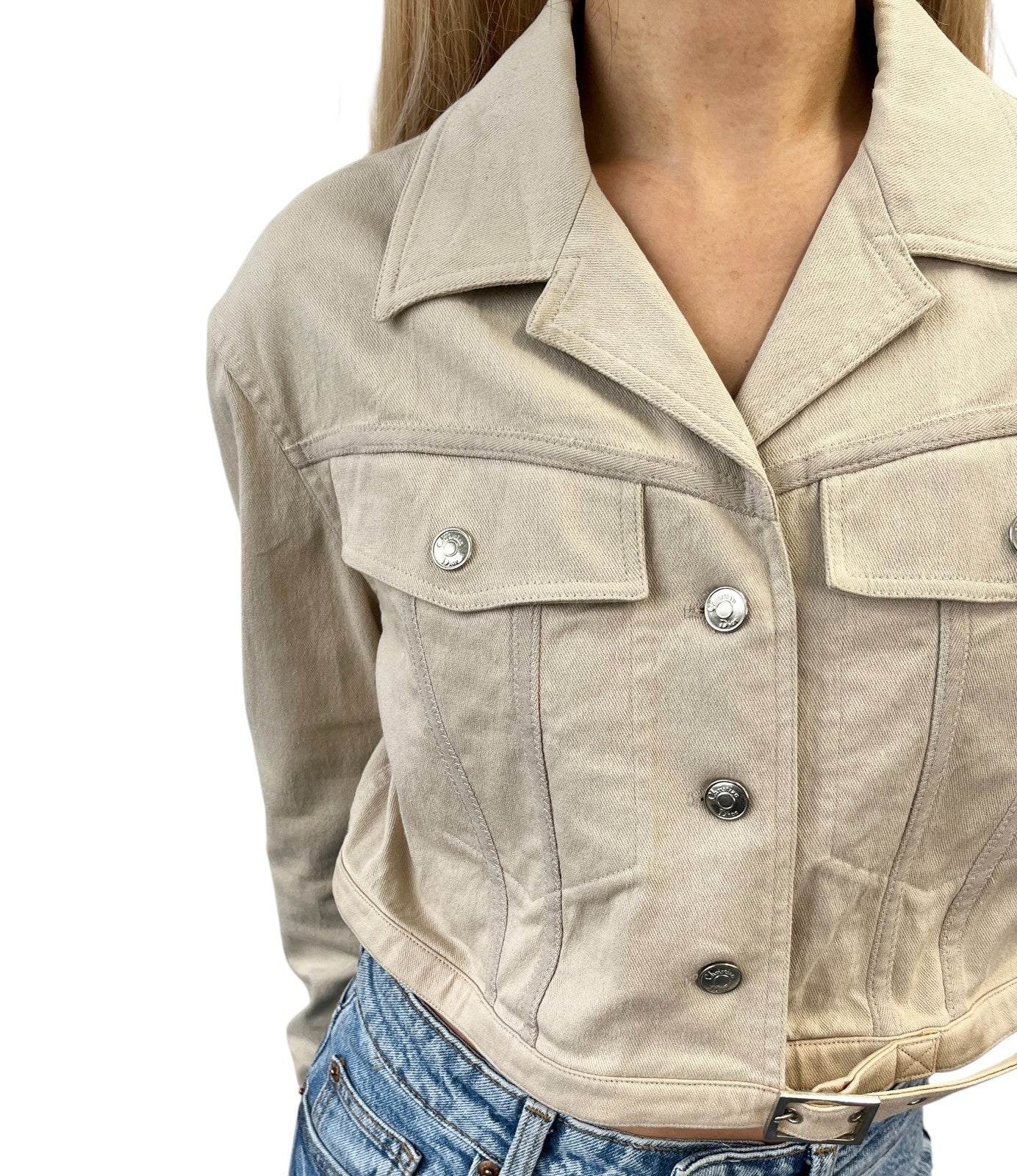 Christian Dior Vintage 2001 Croped Denim Jacket #38 Beige Long Sleeve Cotton