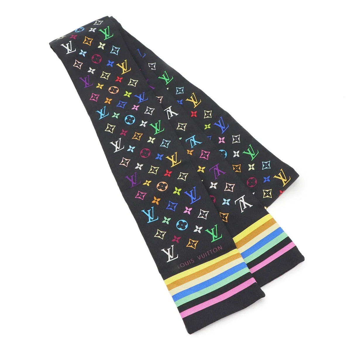 LOUIS VUITTON Monogram Multicolor Bandeau Scarf Silk 100% Noir M71992 90290113
