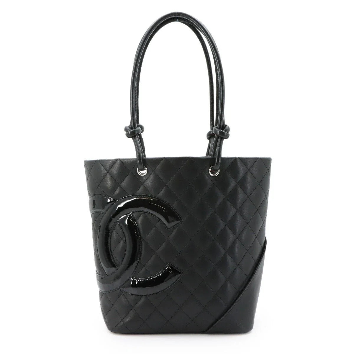 CHANEL Cambon Line Medium Tote Bag Leather Enamel Black A25167 Purse 90320643