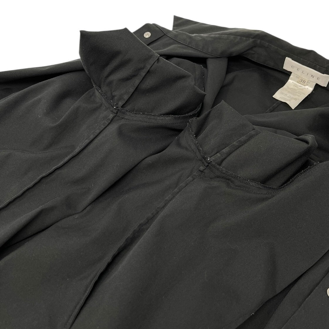 CELINE Vintage Macadam Logo Black Shirt #38 Blouse Top Black Silver Cotton