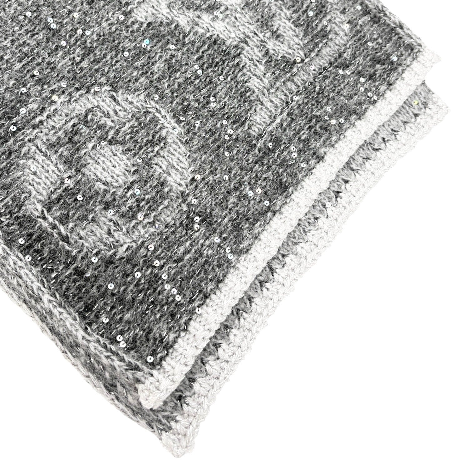 LOUIS VUITTON Vintage Monogram Logo Knit Sequins Scarf Muffler Wrap Gray Mohair