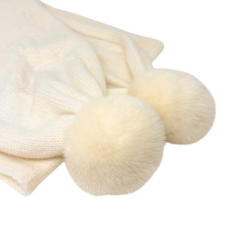 LOUIS VUITTON Vintage Monogram Escharpe Fur Scarf Shawl Cream Cashmere Logo