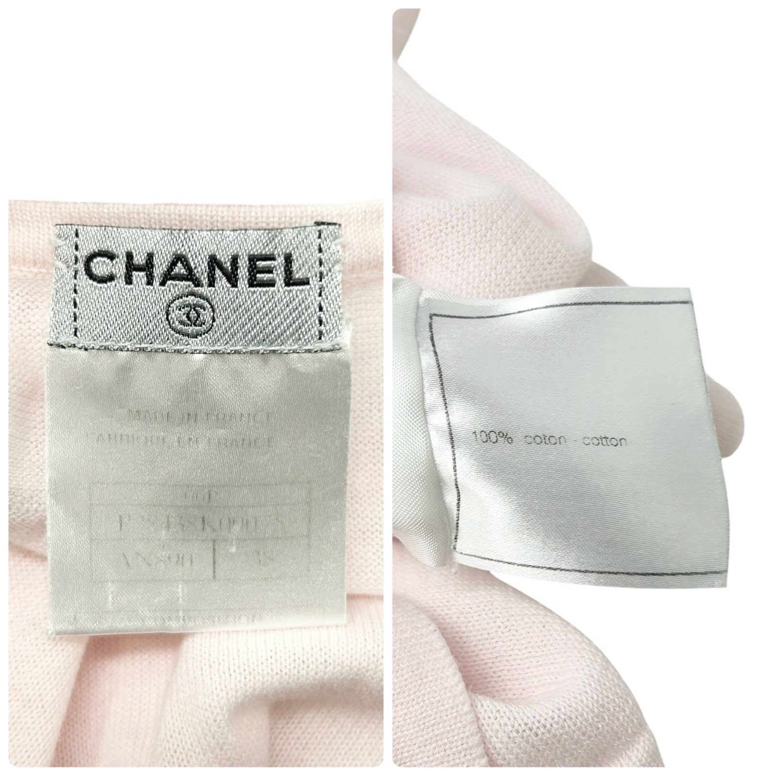 CHANEL Vintage 06P CC Mark Logo Short Sleeve Top #38 T-shirt Pink Cotton Mesh