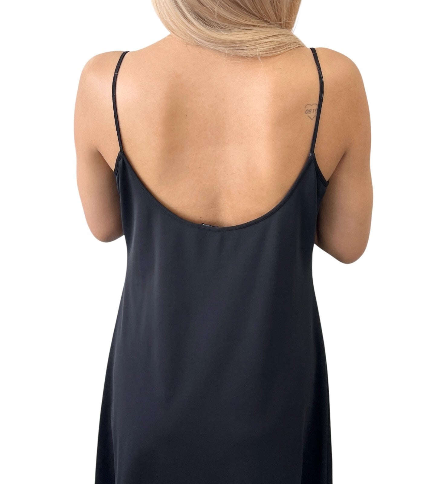 CHANEL Vintage 97C CC Mark Logo Camisole Dress #44 One-piece Black Nylon