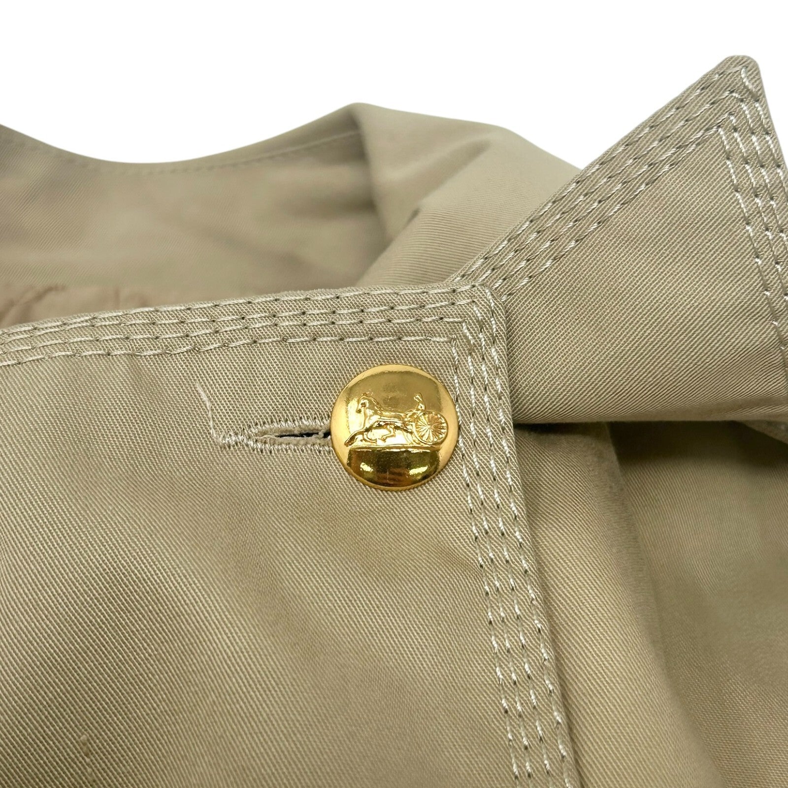 CELINE Vintage Logo Trench Coat #40 Light Brown Gold Cotton Button Stitch